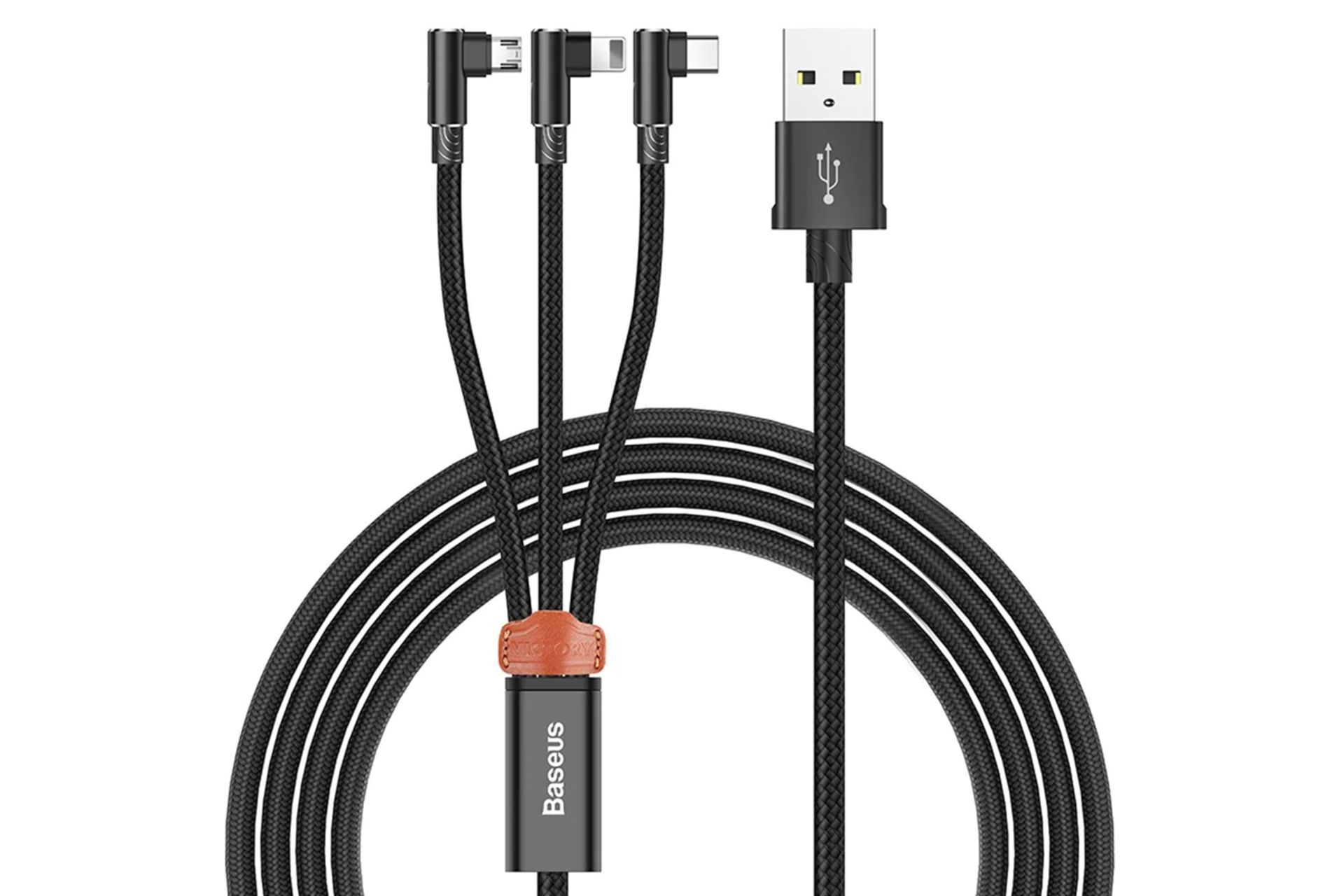 کانکتور کابل شارژ USB باسئوس USB به Type-C+Micro-USB+Lightning مدل 3in1 MVP Elbow با طول 1.2 متر	