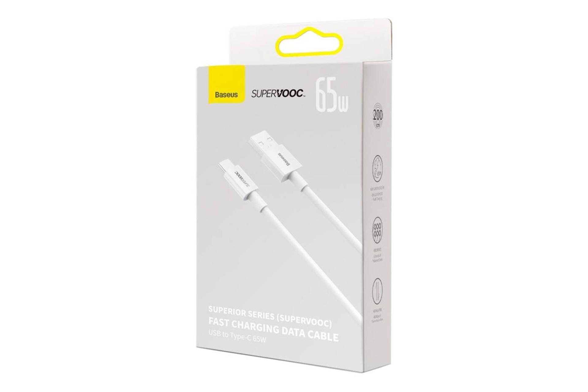 جعبه کابل شارژ USB باسئوس USB به Type-C مدل SUPERVOOC 65w با طول 2 متر