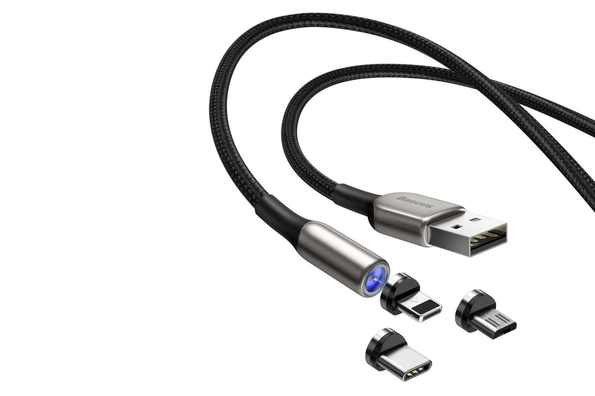 کابل شارژ USB باسئوس USB به Type-C+Micro-USB+Lightning مدل Zinc Magnetic با طول 1 متر