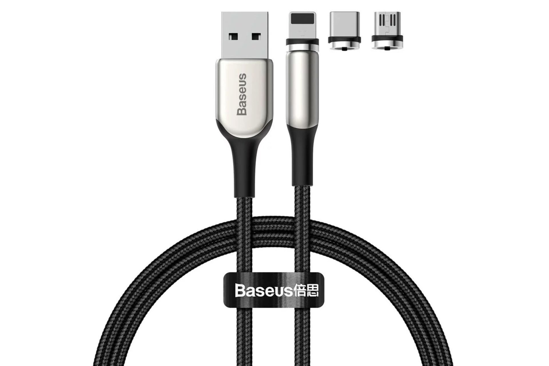 کابل شارژ USB باسئوس USB به Type-C+Micro-USB+Lightning مدل Zinc Magnetic با طول 1 متر مشکی