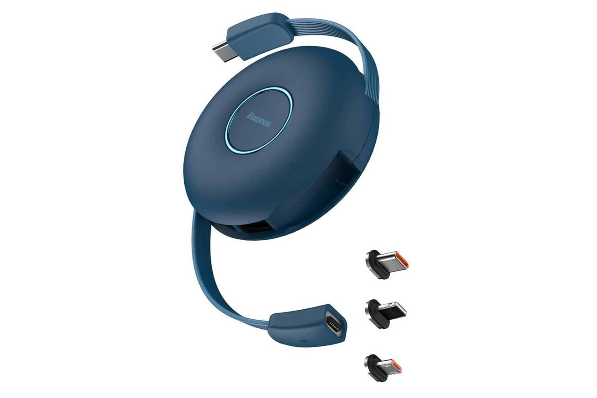 کابل شارژ USB باسئوس Type-C به Type-C+Micro-USB+Lightning مدل Zinc Magnetic One-for-three با طول 1 متر آبی