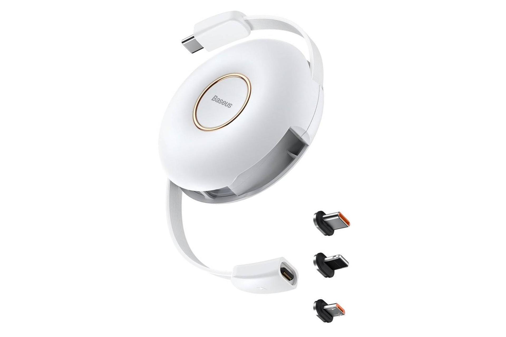 کابل شارژ USB باسئوس Type-C به Type-C+Micro-USB+Lightning مدل Zinc Magnetic One-for-three با طول 1 متر سفید
