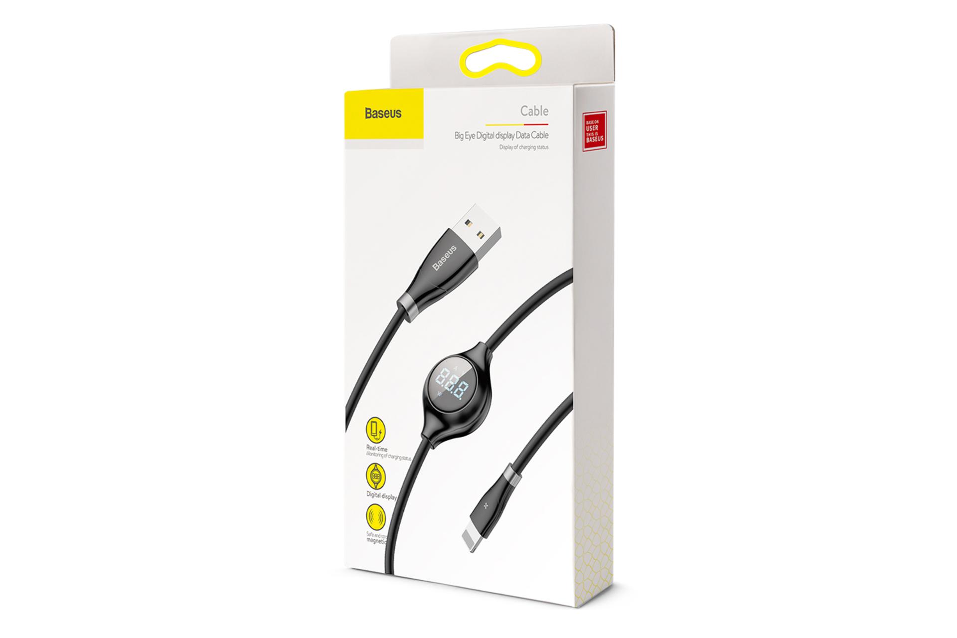 جعبه کابل شارژ USB باسئوس USB به Lightning مدل Big Eye Digital Display با طول 1.2 متر