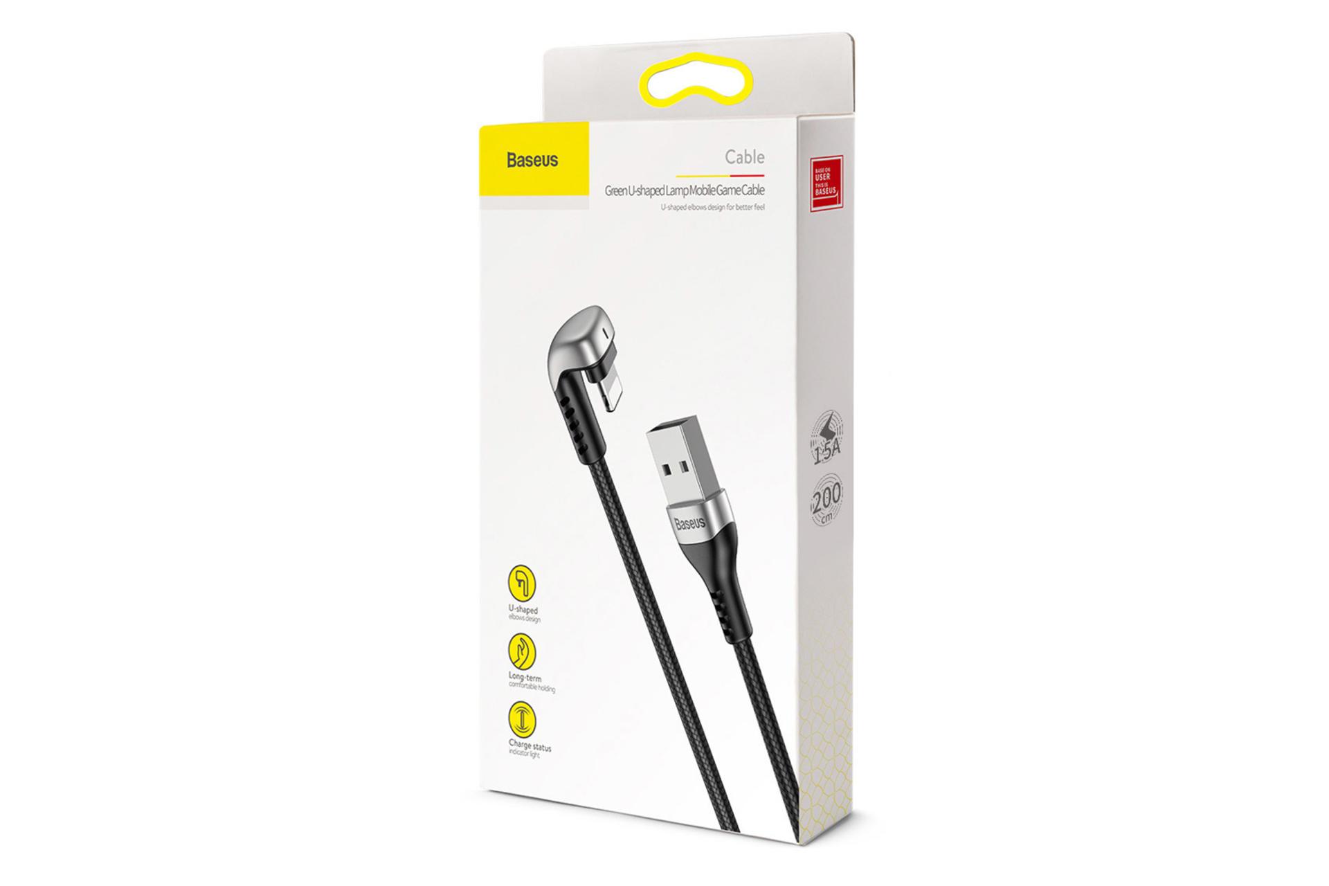 جعبه کابل شارژ USB باسئوس USB به Lightning مدل Green U-shaped lamp با طول 2 متر