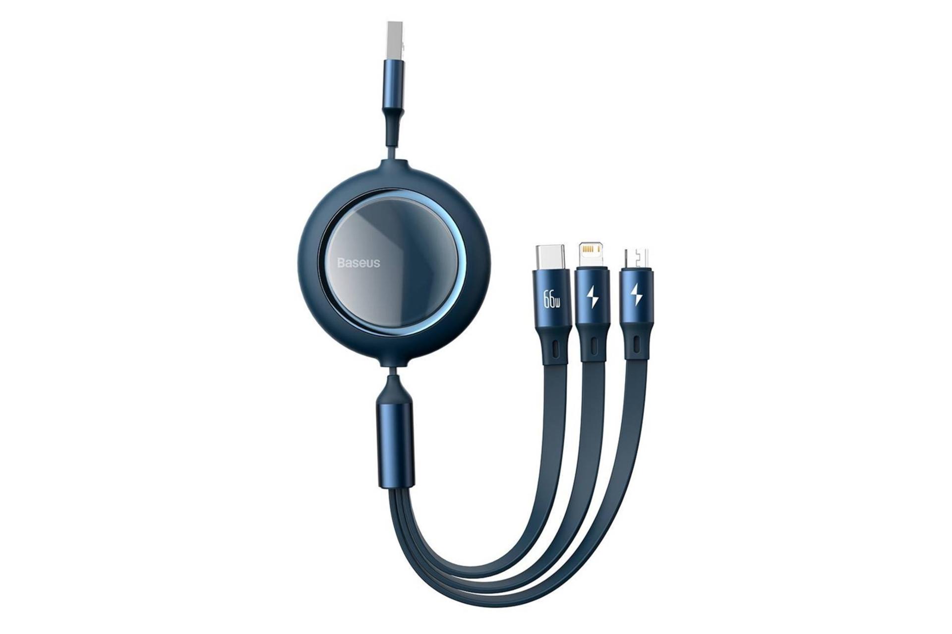 کابل شارژ USB باسئوس USB به Type-C+Micro-USB+Lightning مدل Bright Mirror 66w با طول 1.2 متر