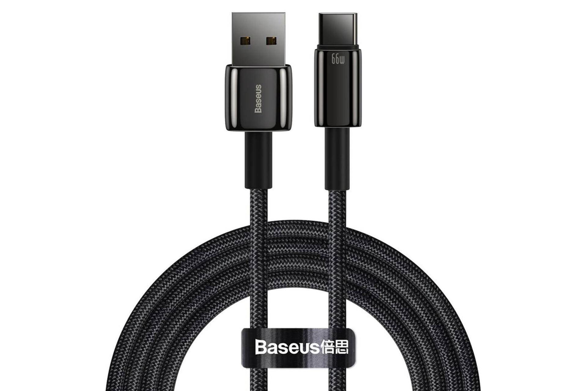 مرجع متخصصين ايران كابل شارژ USB باسئوس USB به Type-C مدل Tungsten Gold 66w با طول 2 متر مشكي