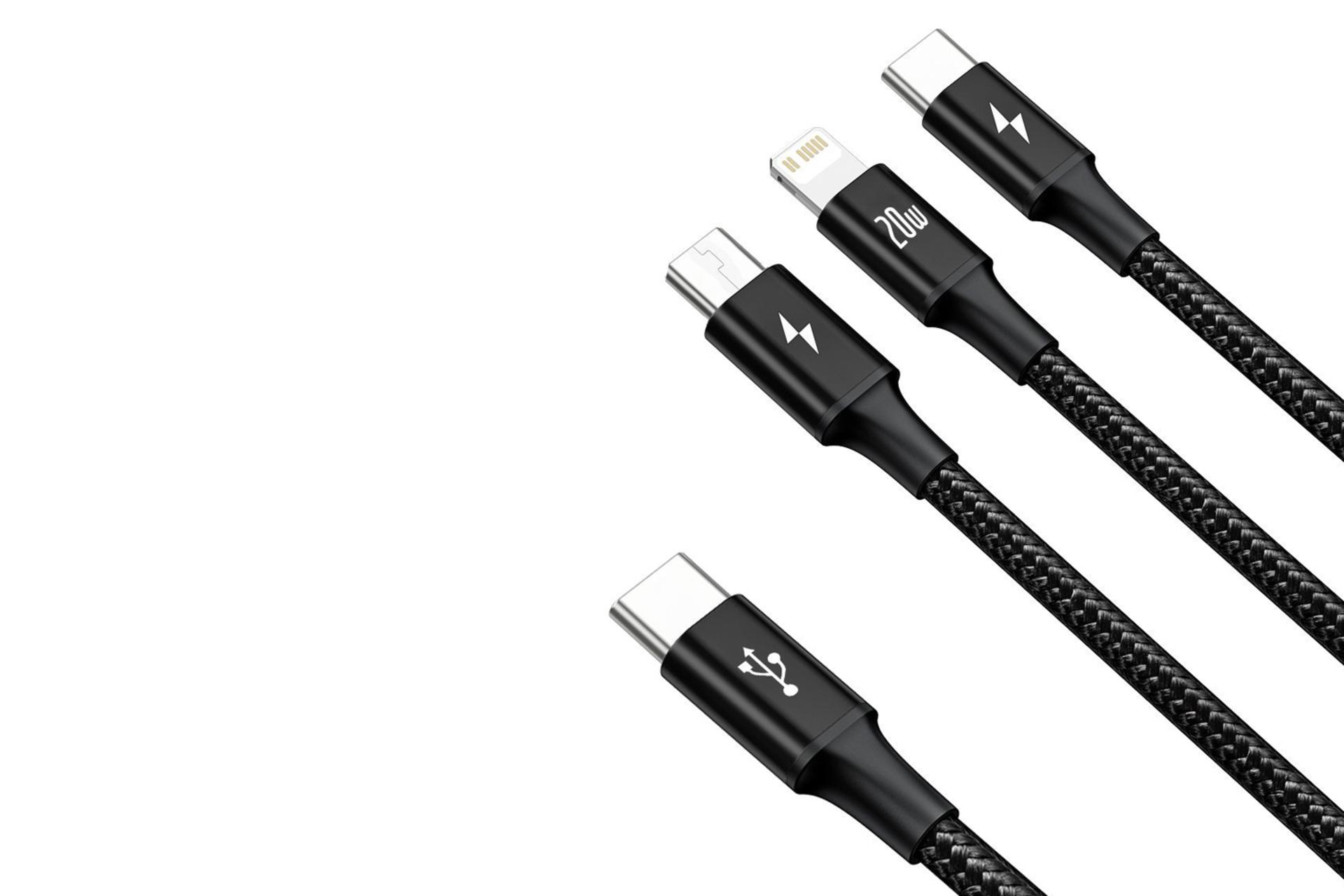 کانکتور کابل شارژ USB باسئوس Type-C به Type-C+Micro-USB+Lightning مدل Rapid 3-in-1 با طول 1.5 متر