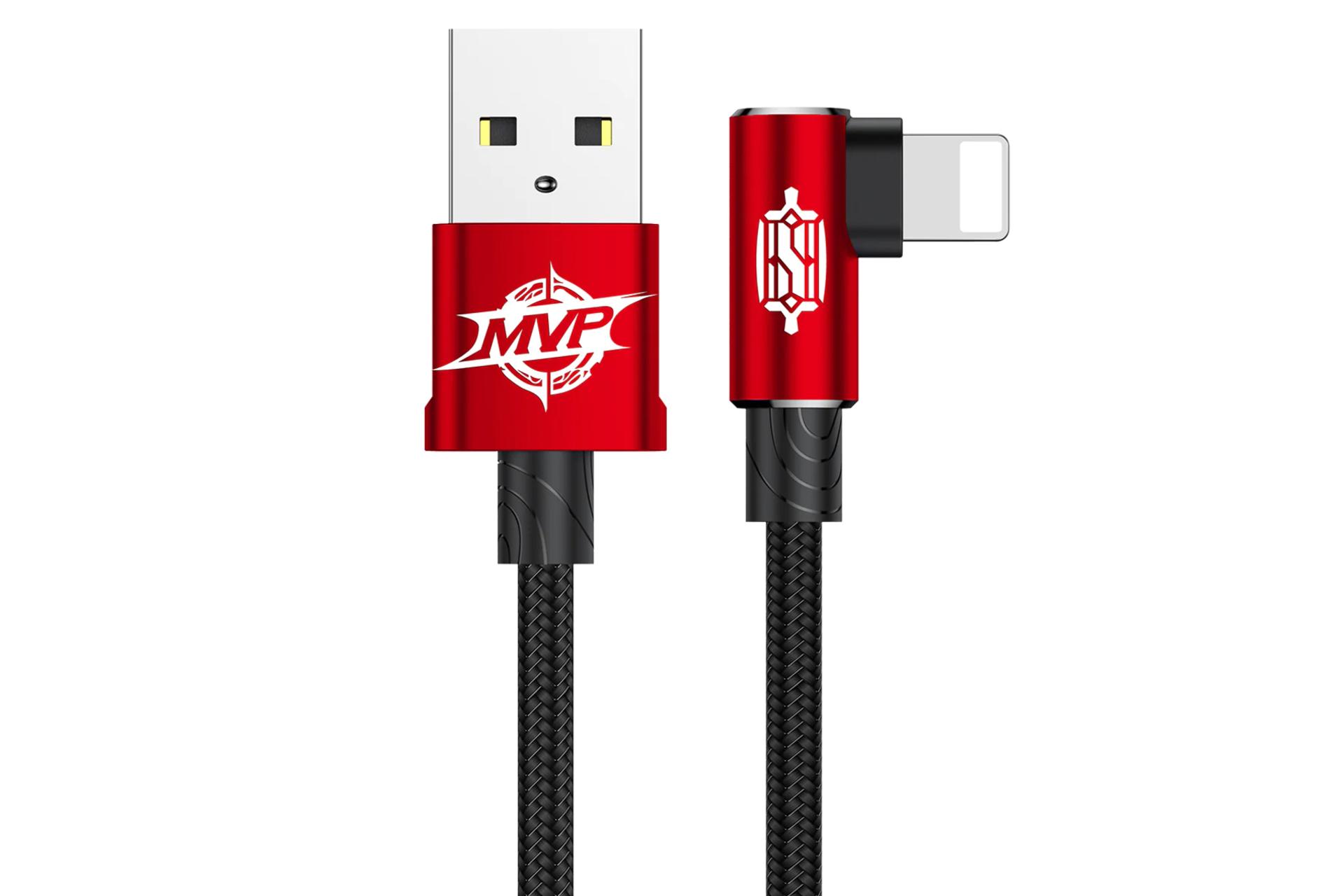 کابل شارژ USB باسئوس USB به Lightning مدل MVP Elbow با طول 1 متر قرمز