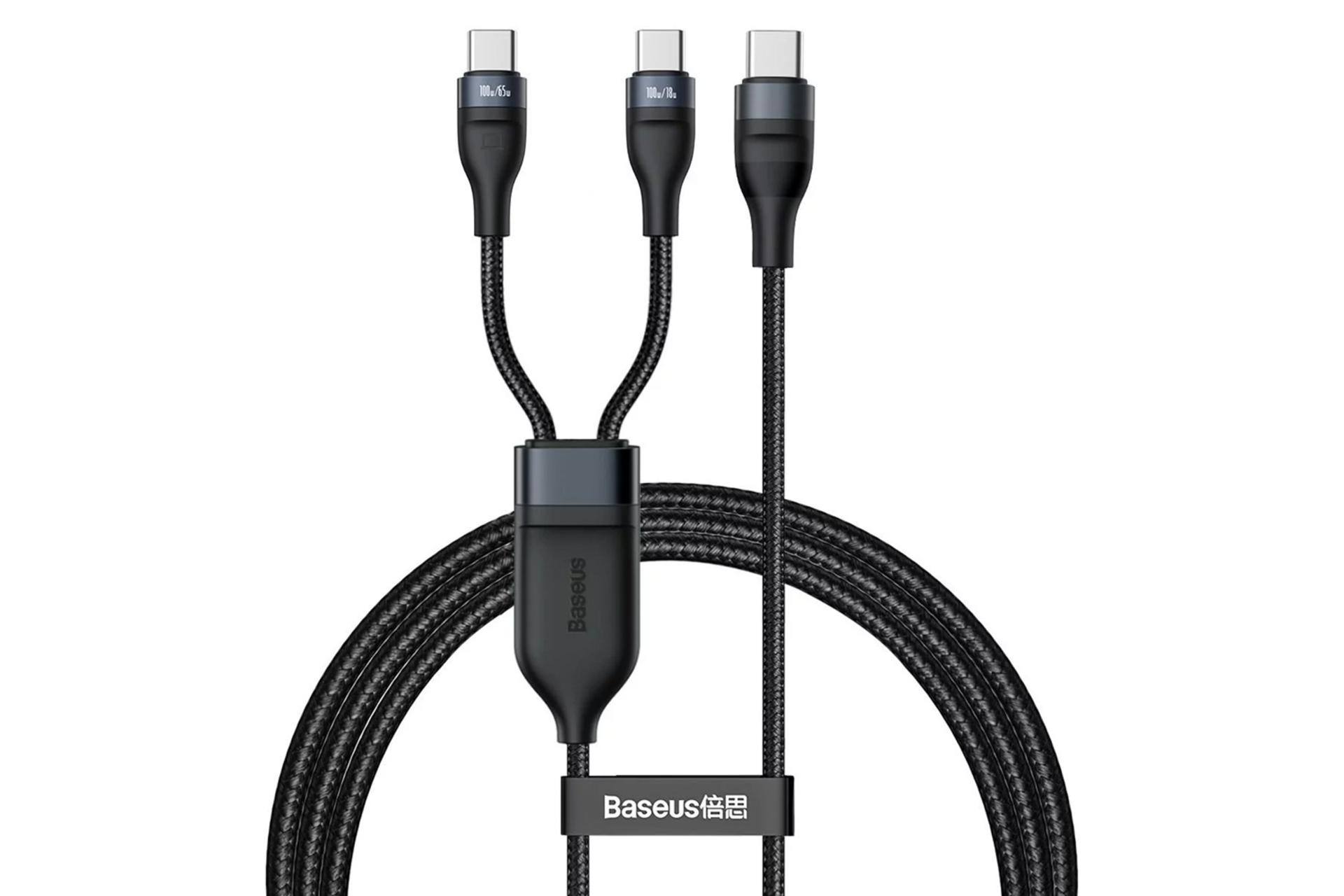 مرجع متخصصين ايران طراحي كابل شارژ USB باسئوس Type-C به Type-C+Type-C مدل Flash 2 in 1 100W با طول 1.5 متر
