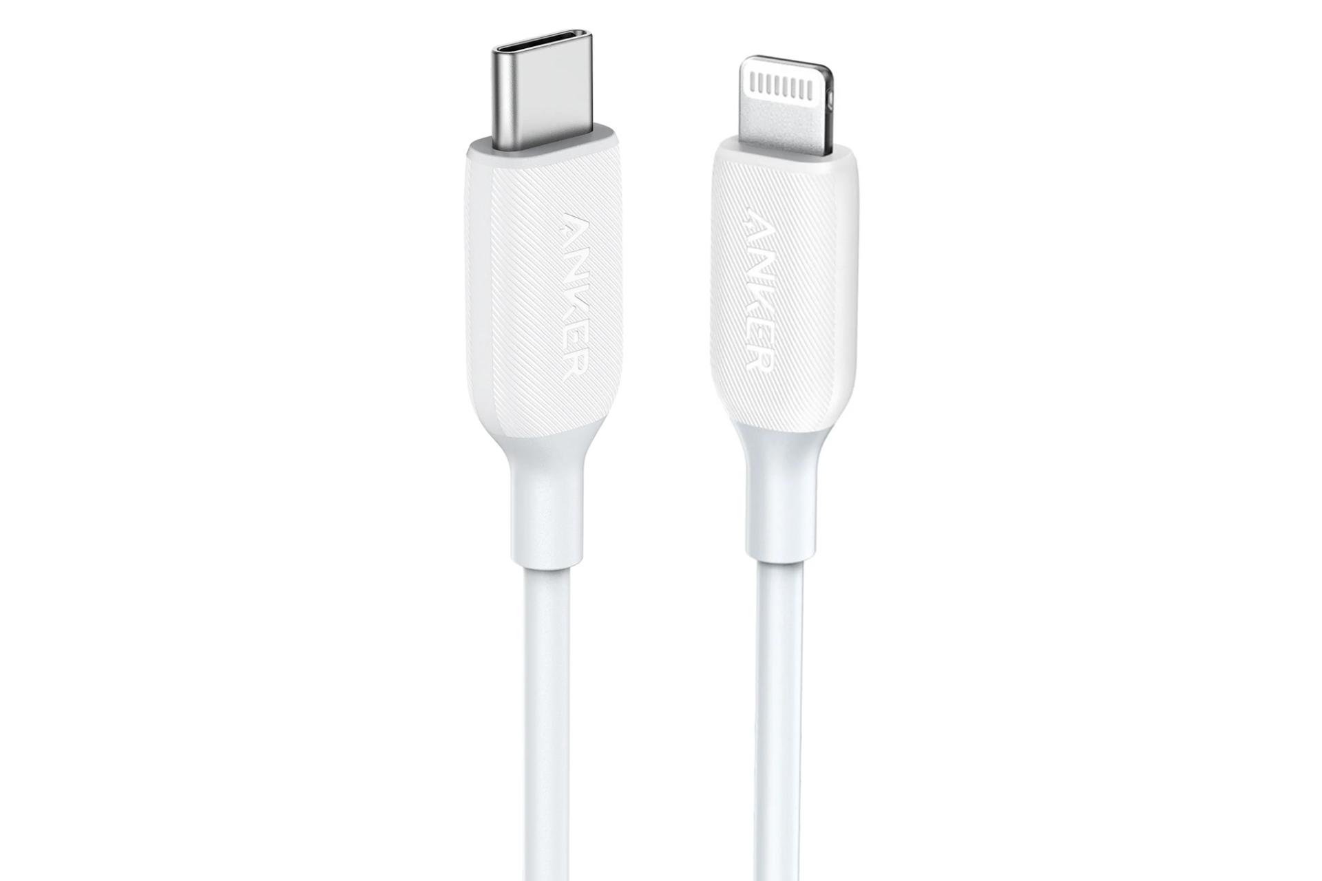 کابل شارژ USB انکر Type-C به Lightning مدل A8832 PowerLine III با طول 0.9 متر سفید