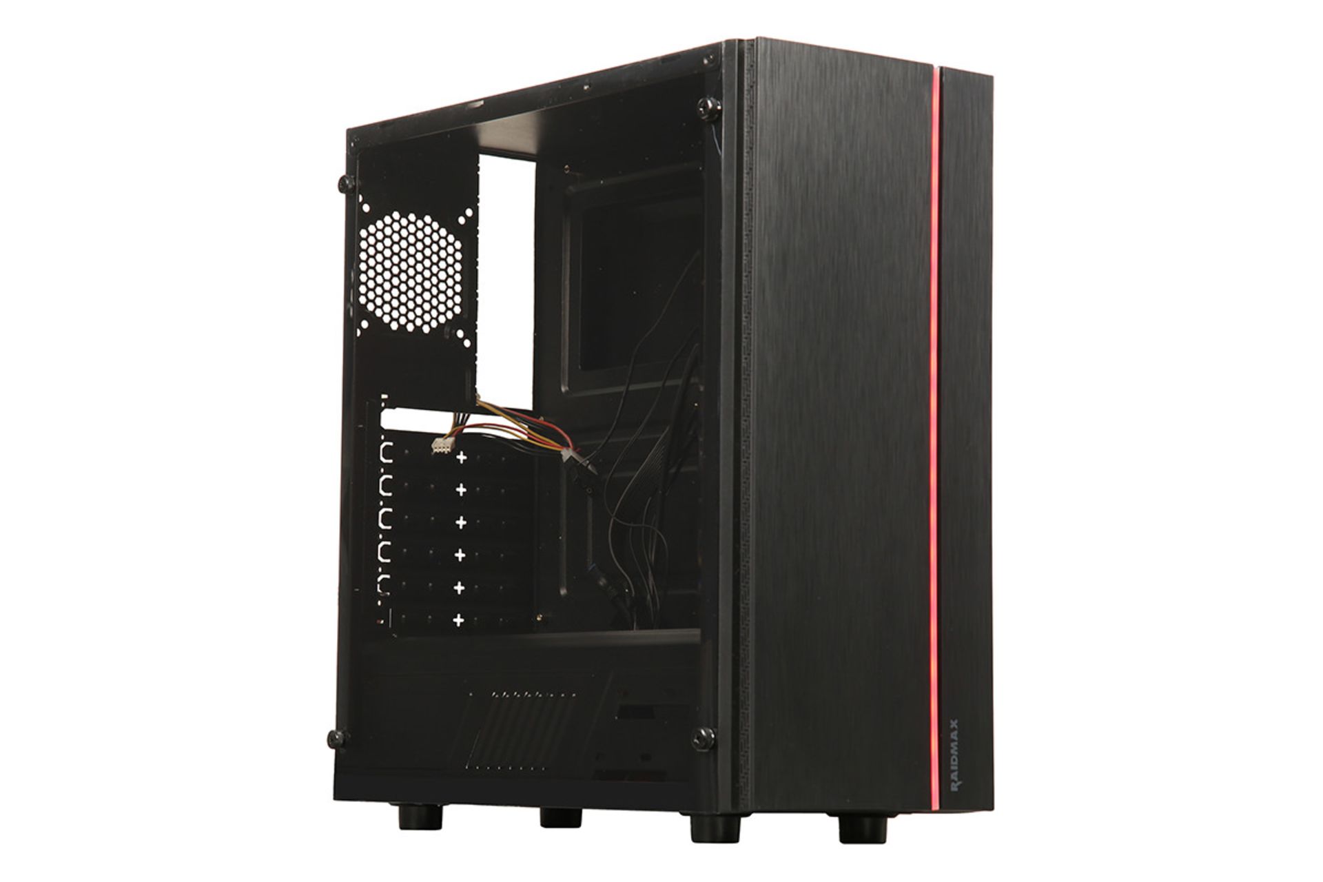 نمای نیم رخ جلو و پنل شیشه‌ای سمت چپ کیس کامپیوتر ریدمکس Blazar X910-FAB