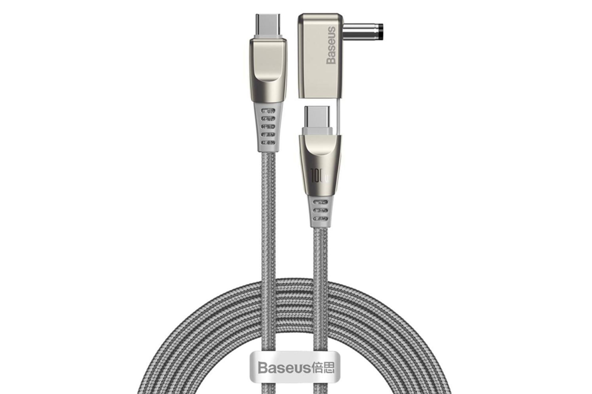 کابل شارژ USB باسئوس Type-C به Type-C+DC مدل One-for-two با طول 2 متر خاکستری