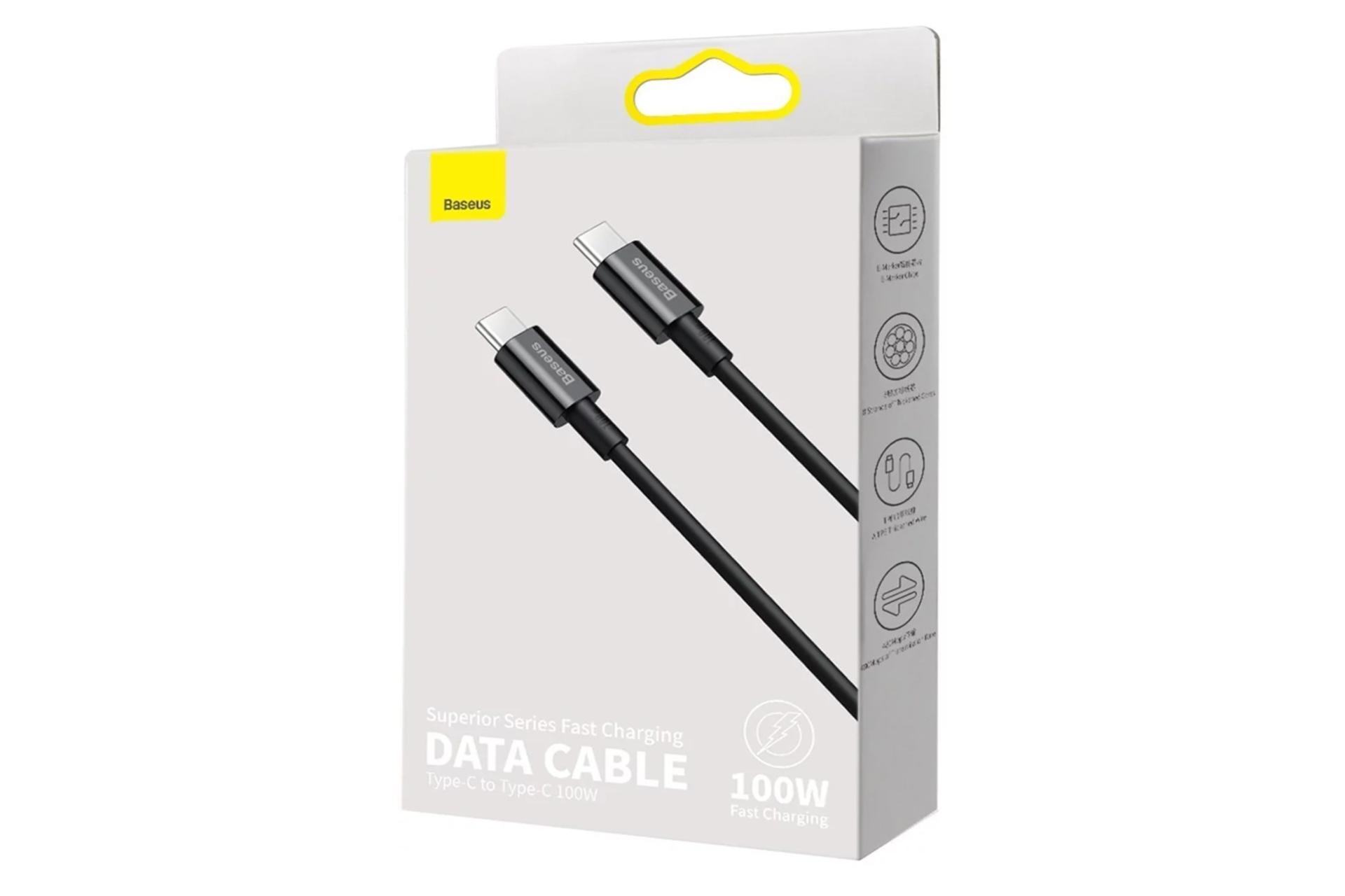 جعبه کابل شارژ USB باسئوس Type-C به Type-C مدل Superior با طول 1 متر