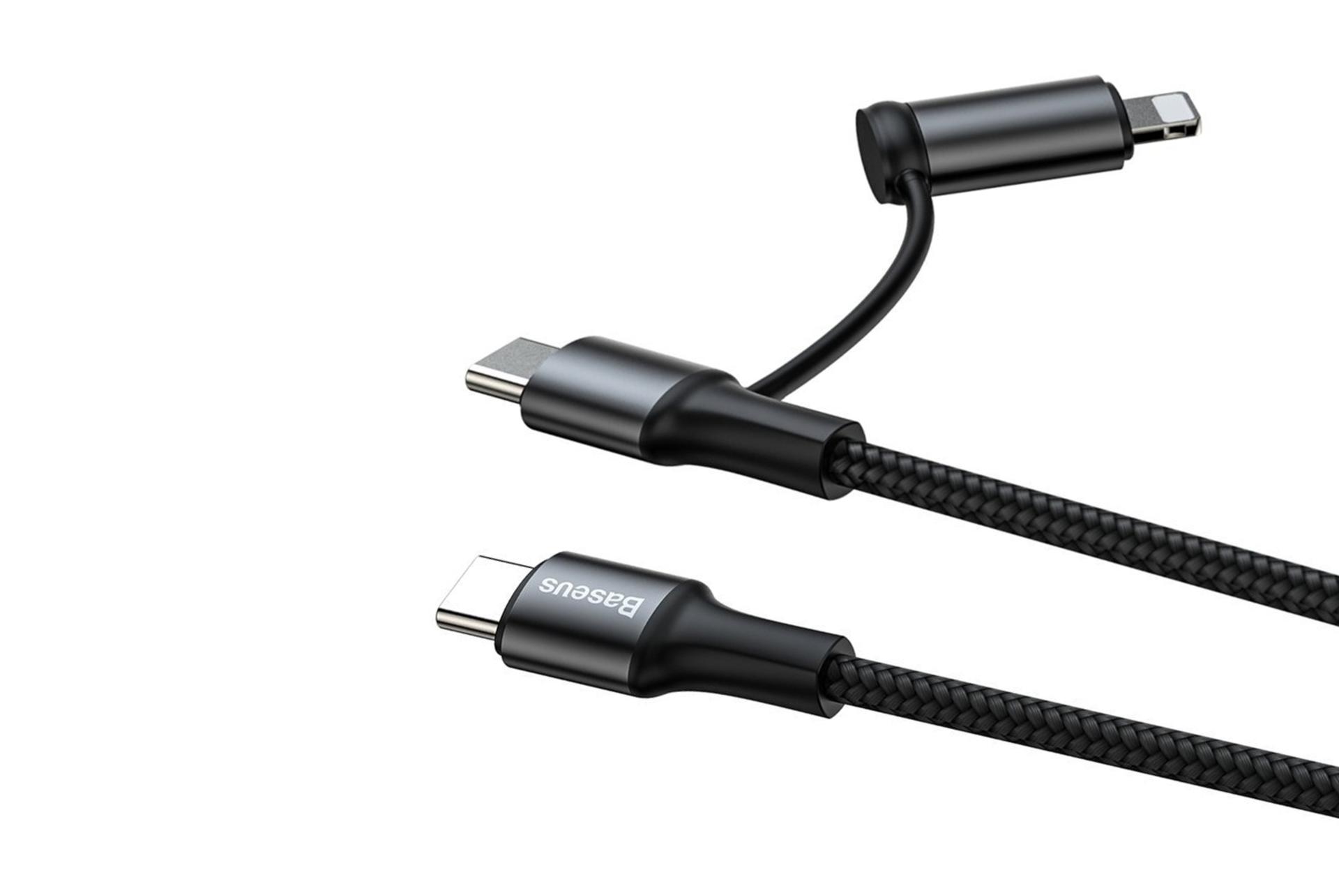 کانکتور کابل شارژ USB باسئوس Type-C به Lightning+Type-C مدل Twins 2 in 1 با طول 1 متر