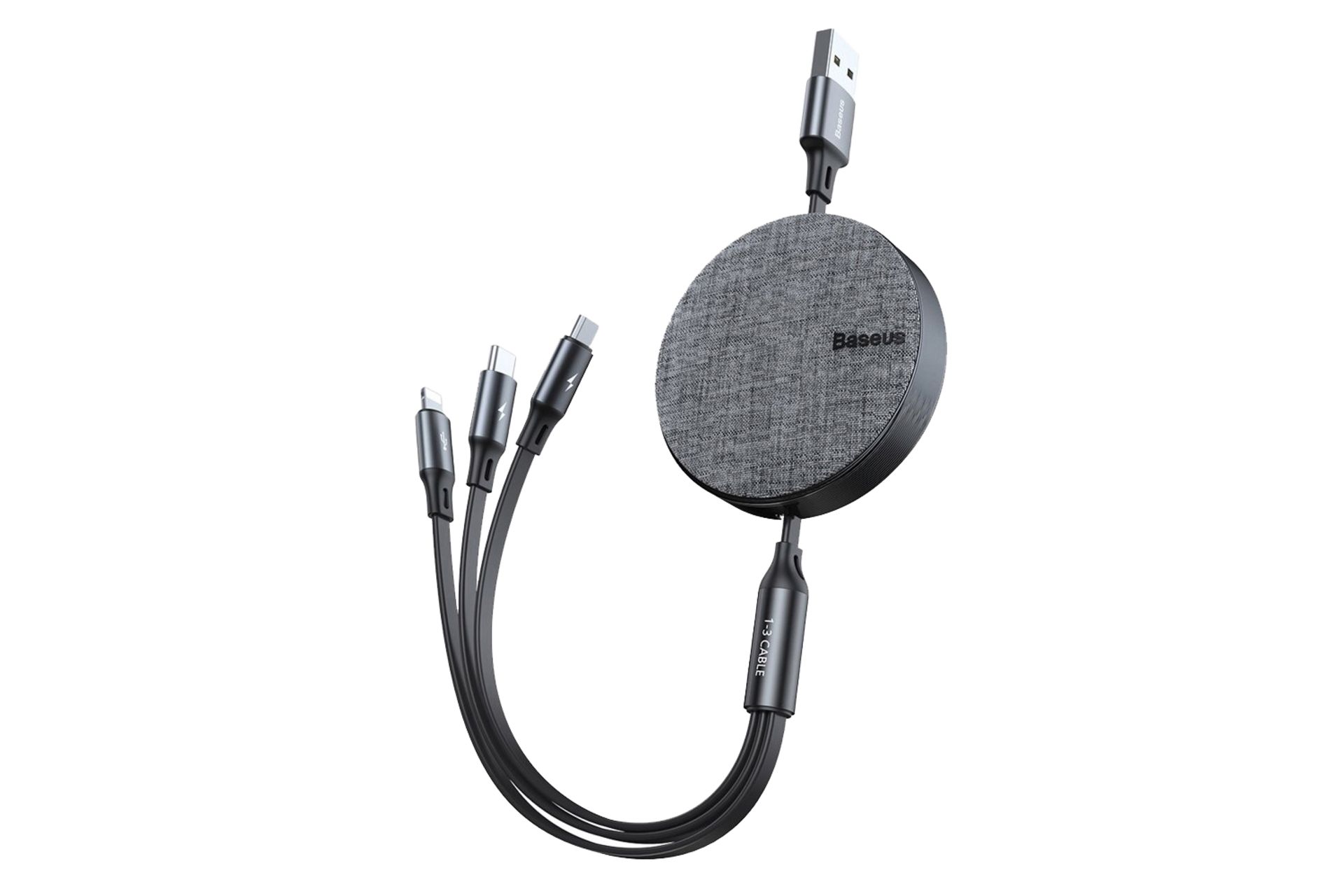 کابل شارژ USB باسئوس USB به Type-C+Micro-USB+Lightning مدل Fabric 3 in 1 Flexible با طول 1.2 متر