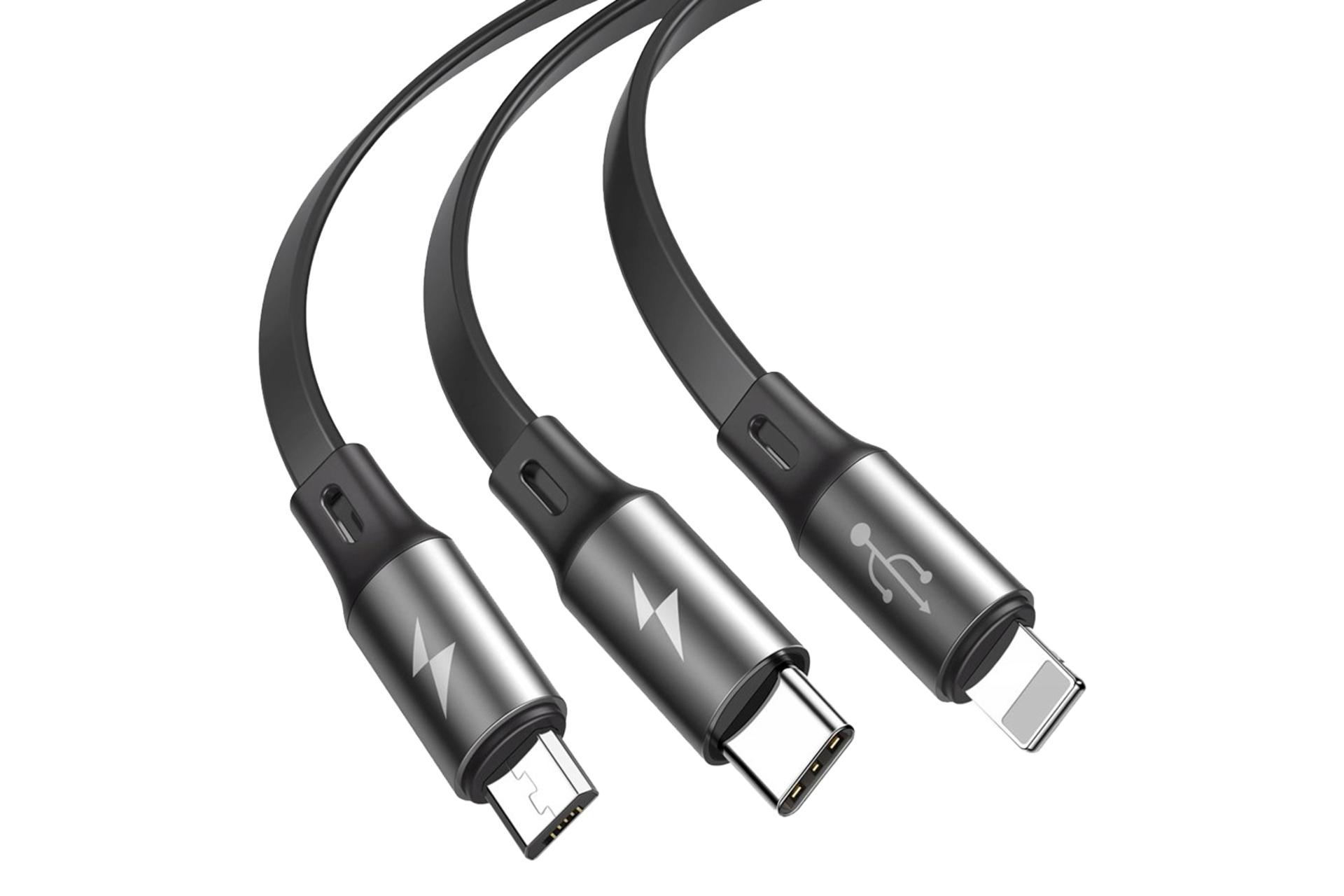 کانکتور کابل شارژ USB باسئوس USB به Type-C+Micro-USB+Lightning مدل Fabric 3 in 1 Flexible با طول 1.2 متر