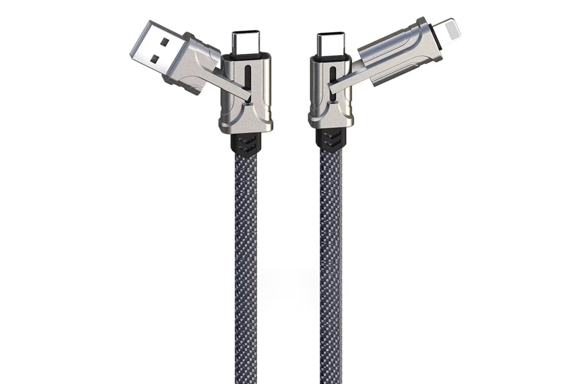 کابل شارژ USB هیسکا Type-A+Type-C به Type-C+Lightning مدل LX-30 4in1 با طول 1 متر