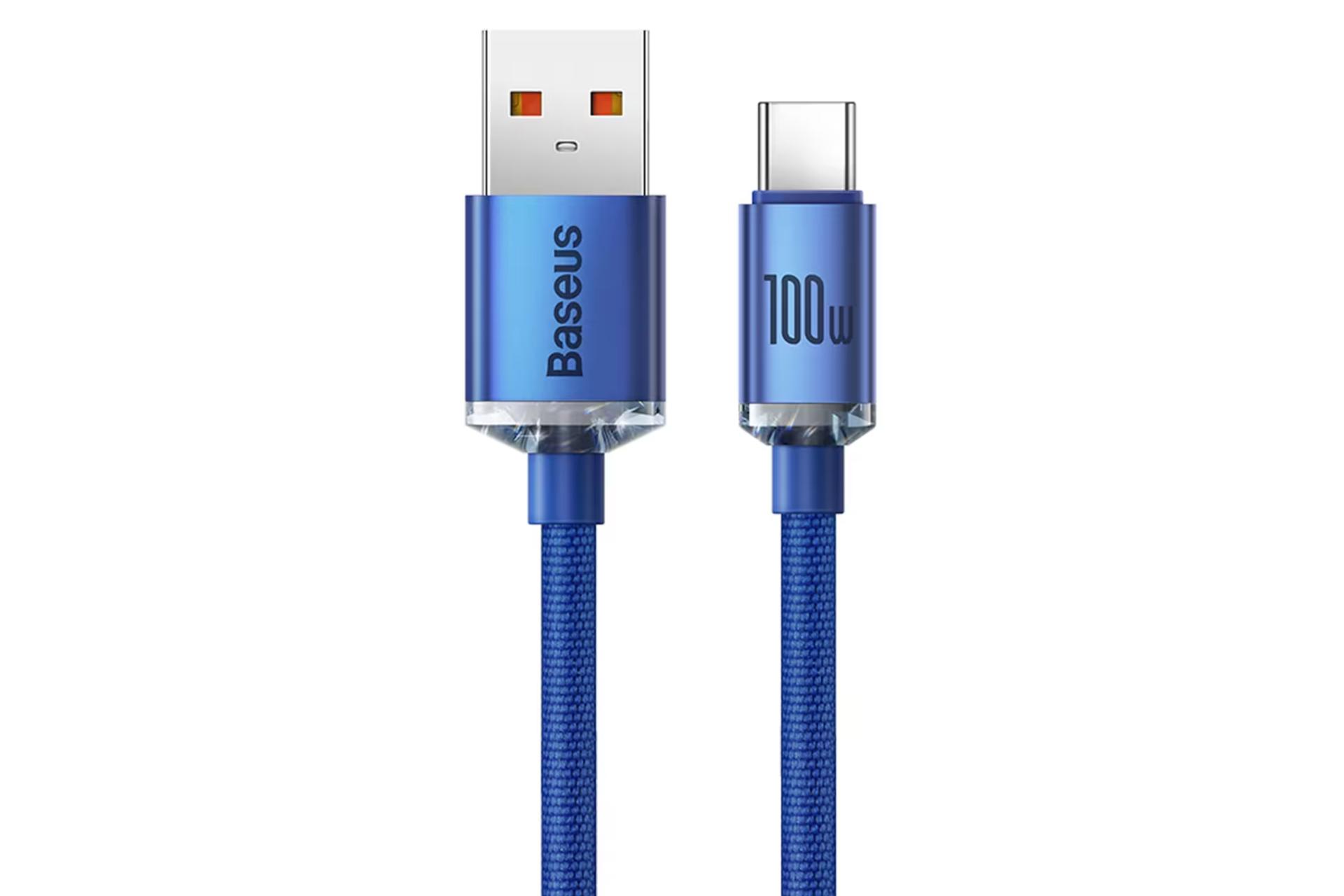 کابل شارژ USB باسئوس USB به Type-C مدل Crystal Shine با طول 1.2 متر آبی