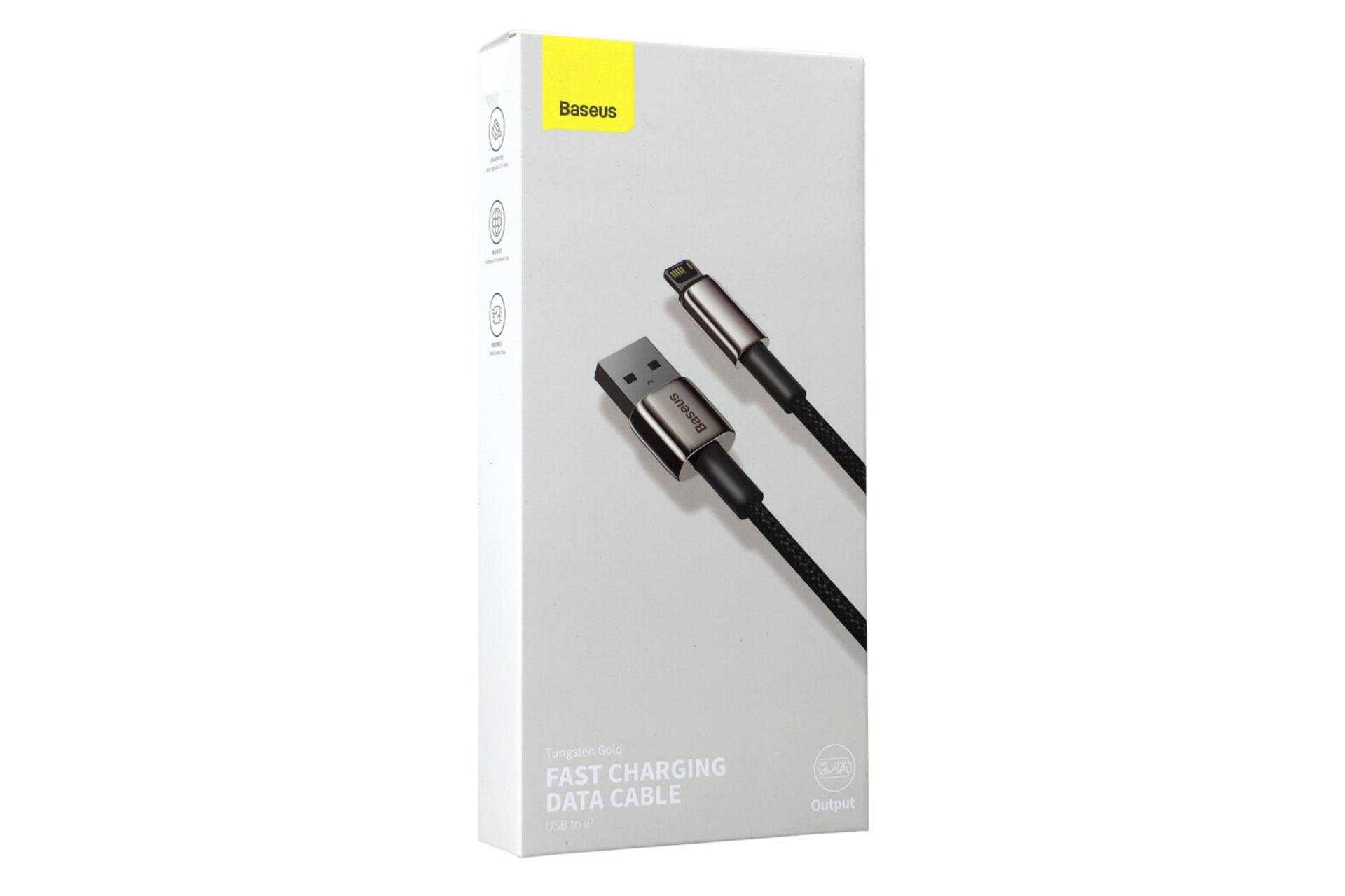 جعبه کابل شارژ USB باسئوس USB به Lightning مدل Tungsten Gold با طول 2 متر