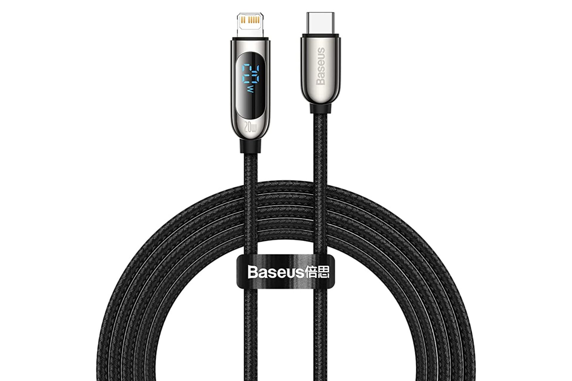 کابل شارژ USB باسئوس Type-C به Lightning مدل Display Fast Charging 20w با طول 2 متر مشکی