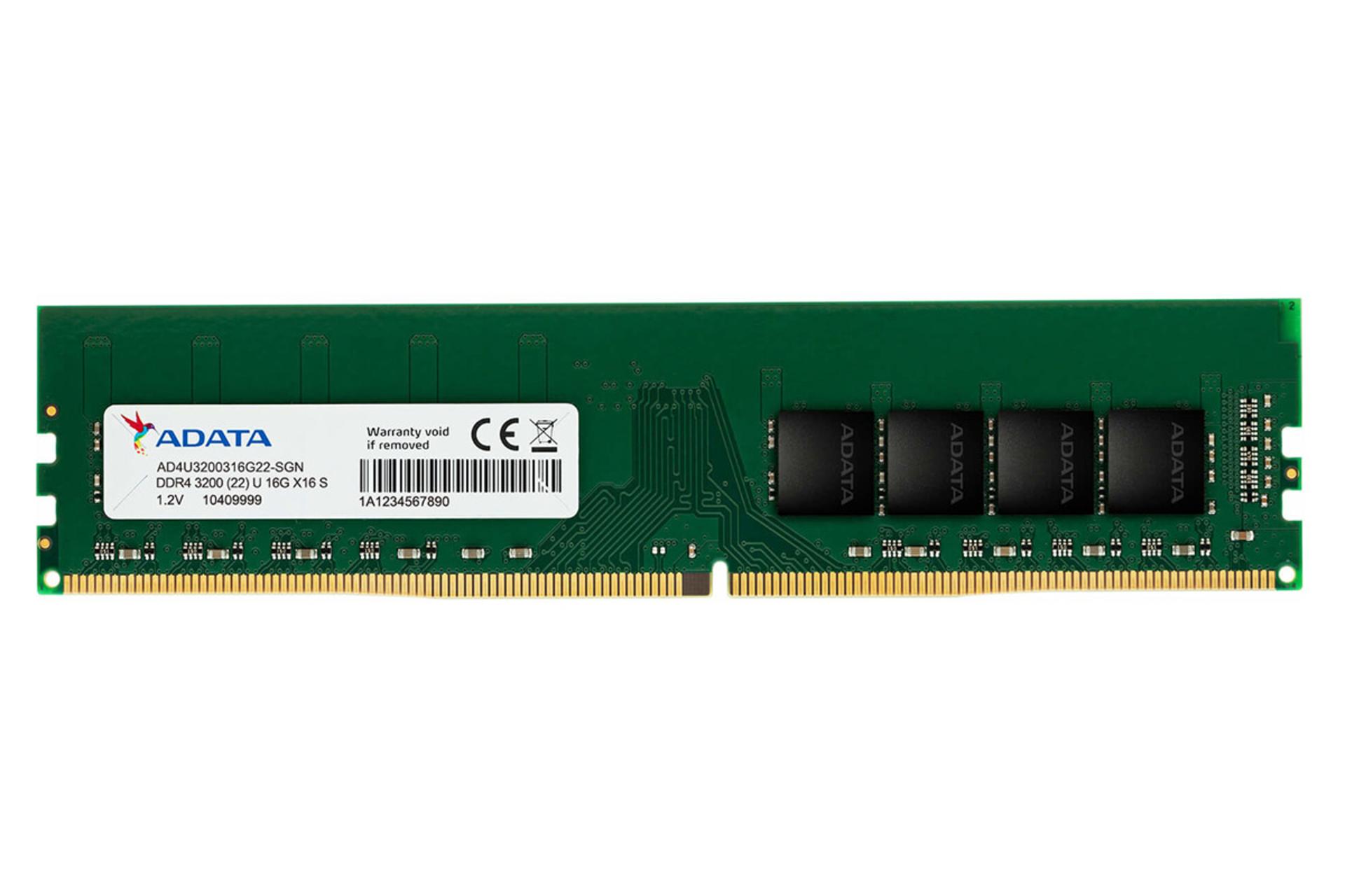ADATA Premier ظرفیت 16 گیگابایت از نوع DDR4-3200 نمای روبرو