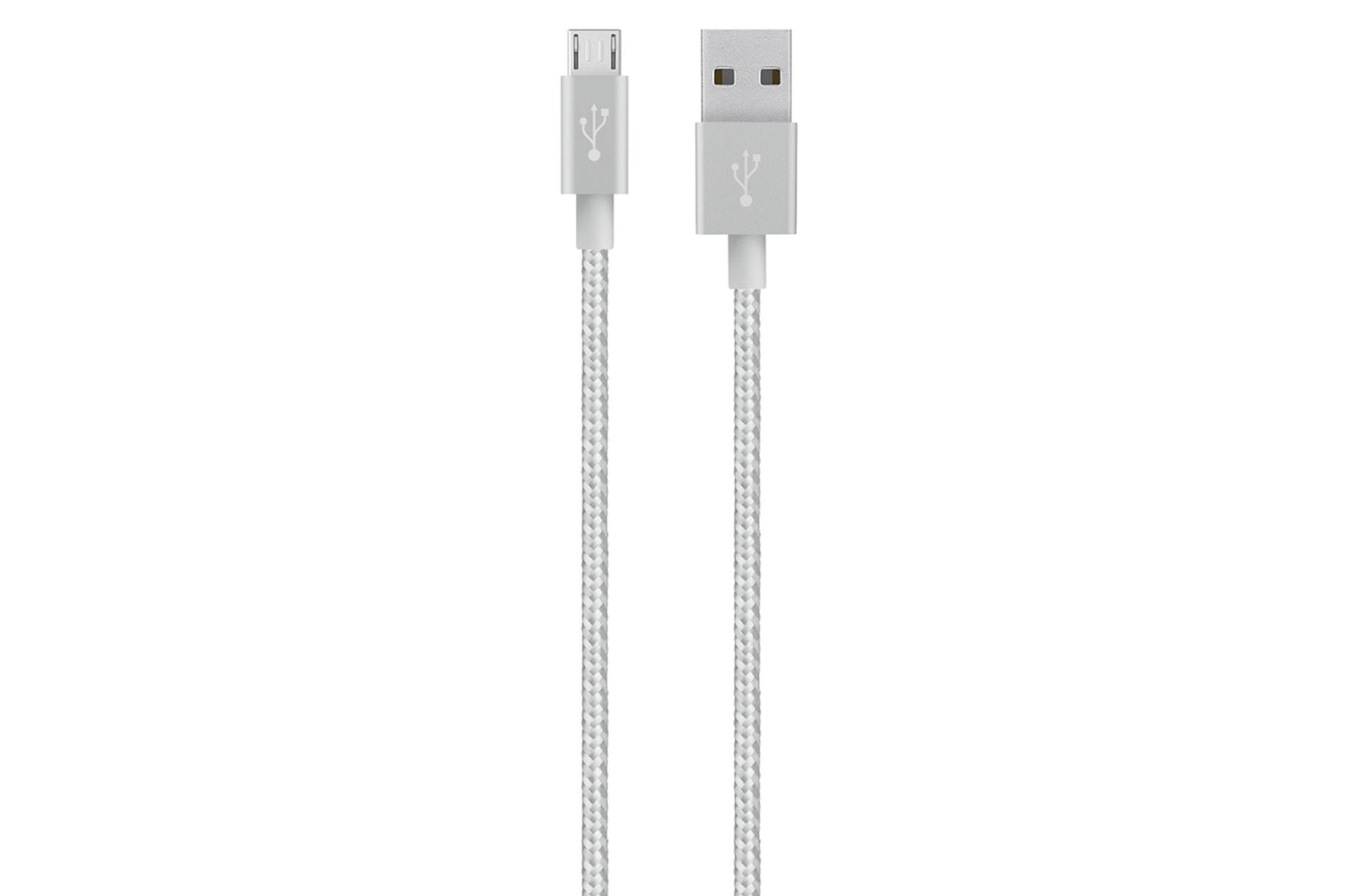 کابل شارژ USB بلکین USB به Micro-USB مدل MIXIT Metallic F2CU021 با طول 1.2 متر نقره ای