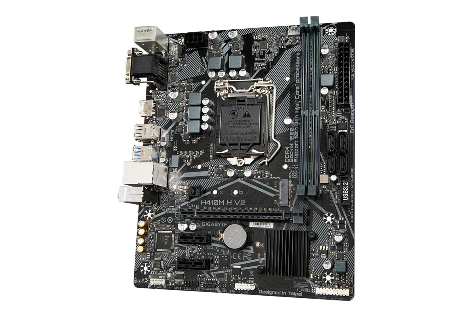 نمای کناری مادربرد گیگابایت GIGABYTE H410M H V2 (rev. 1.0)