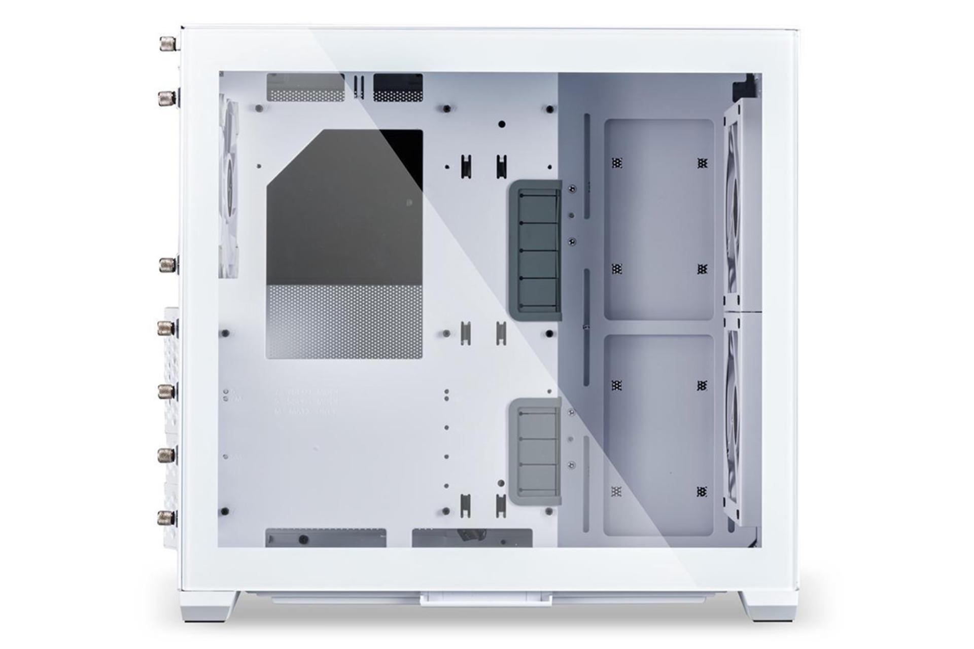 نمای داخل پنل شیشه‌ای سمت چپ کیس کامپیوتر لیان لی O11 Air Mini رنگ سفید