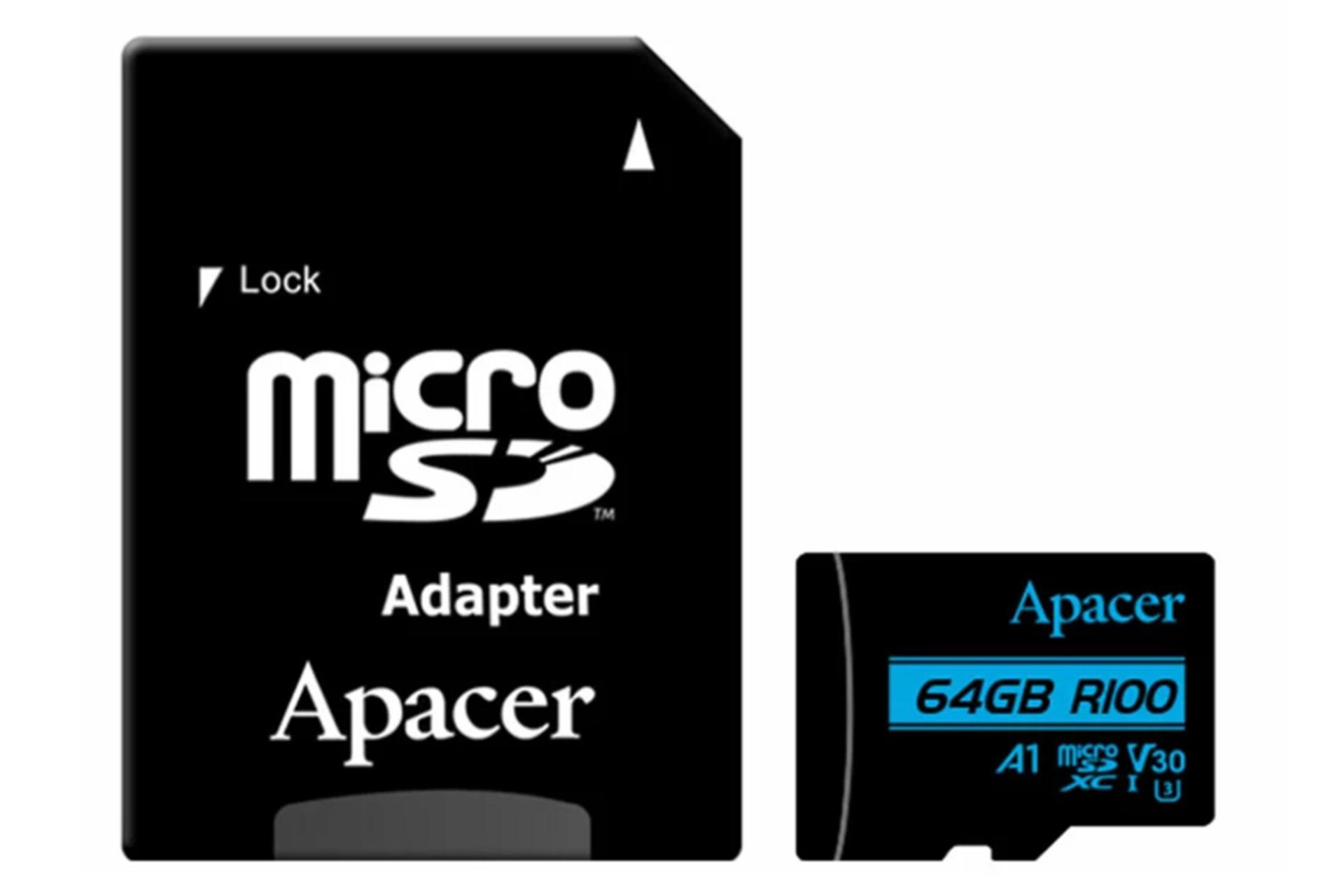 کارت حافظه اپیسر microSDXC با ظرفیت 64 گیگابایت مدل R100 V30 A1 همراه آداپتور