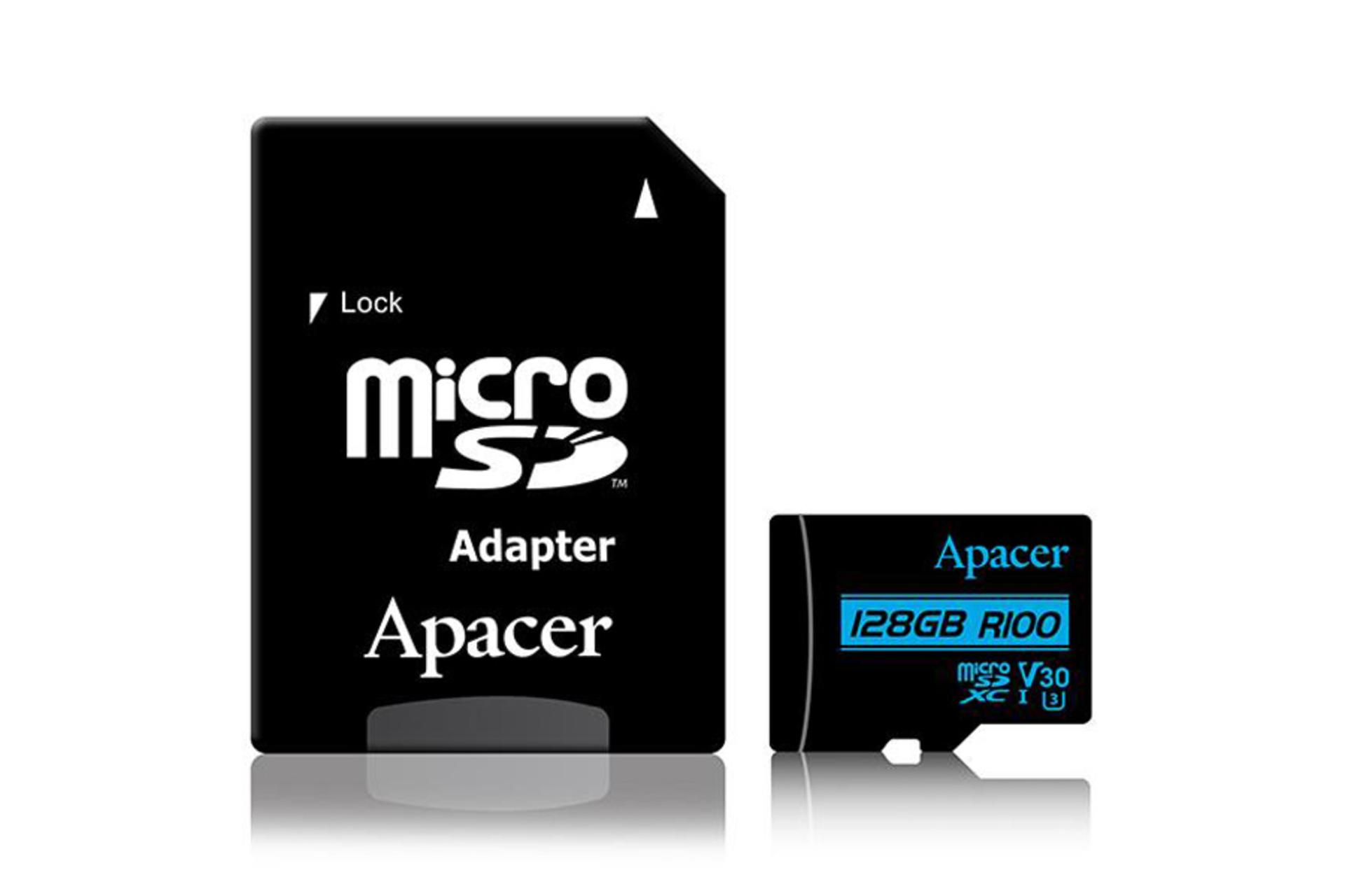 کارت حافظه اپیسر microSDXC با ظرفیت 128 گیگابایت مدل R100 V30 A1 همراه آداپتور