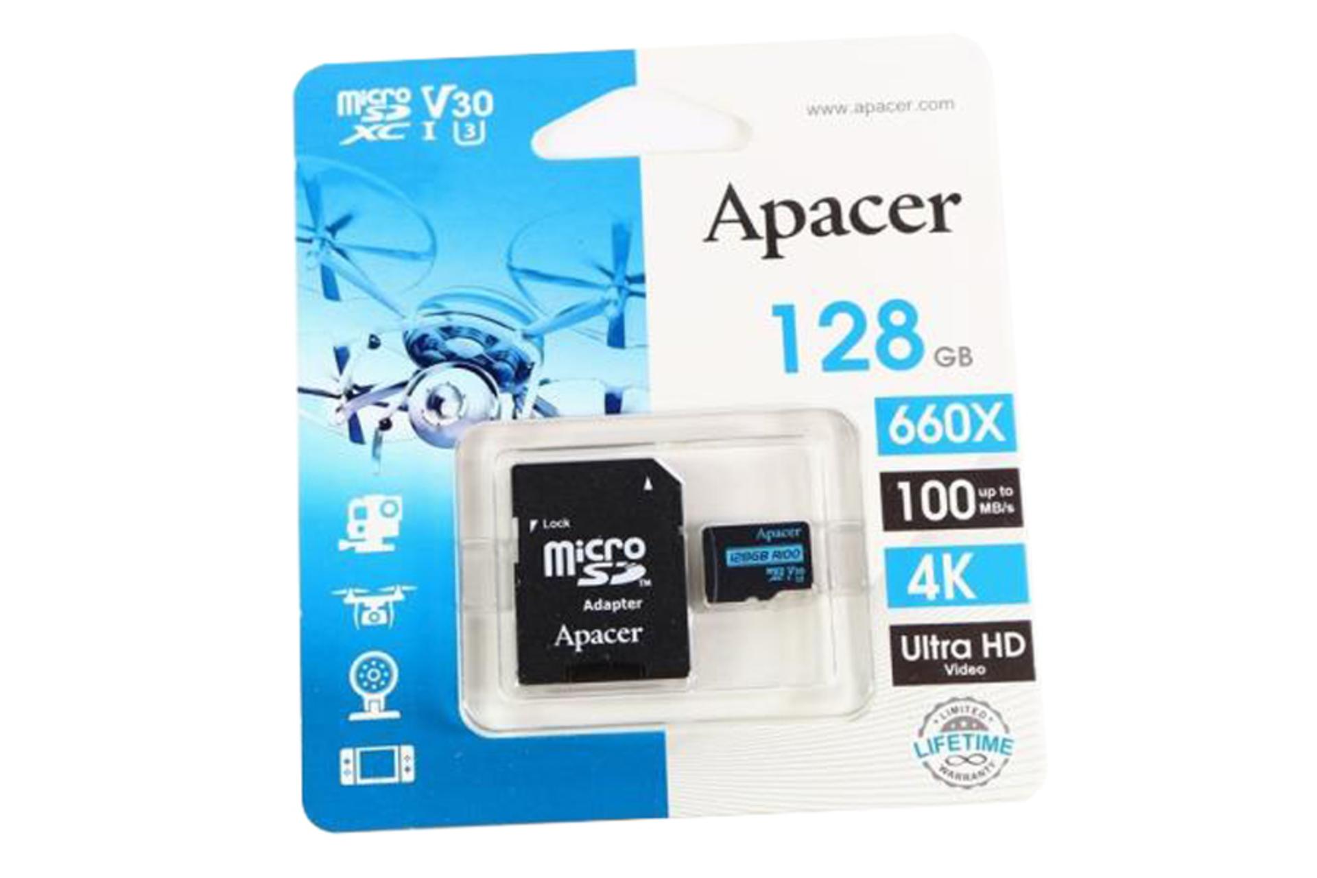 جعبه کارت حافظه اپیسر microSDXC با ظرفیت 128 گیگابایت مدل R100 V30 A1