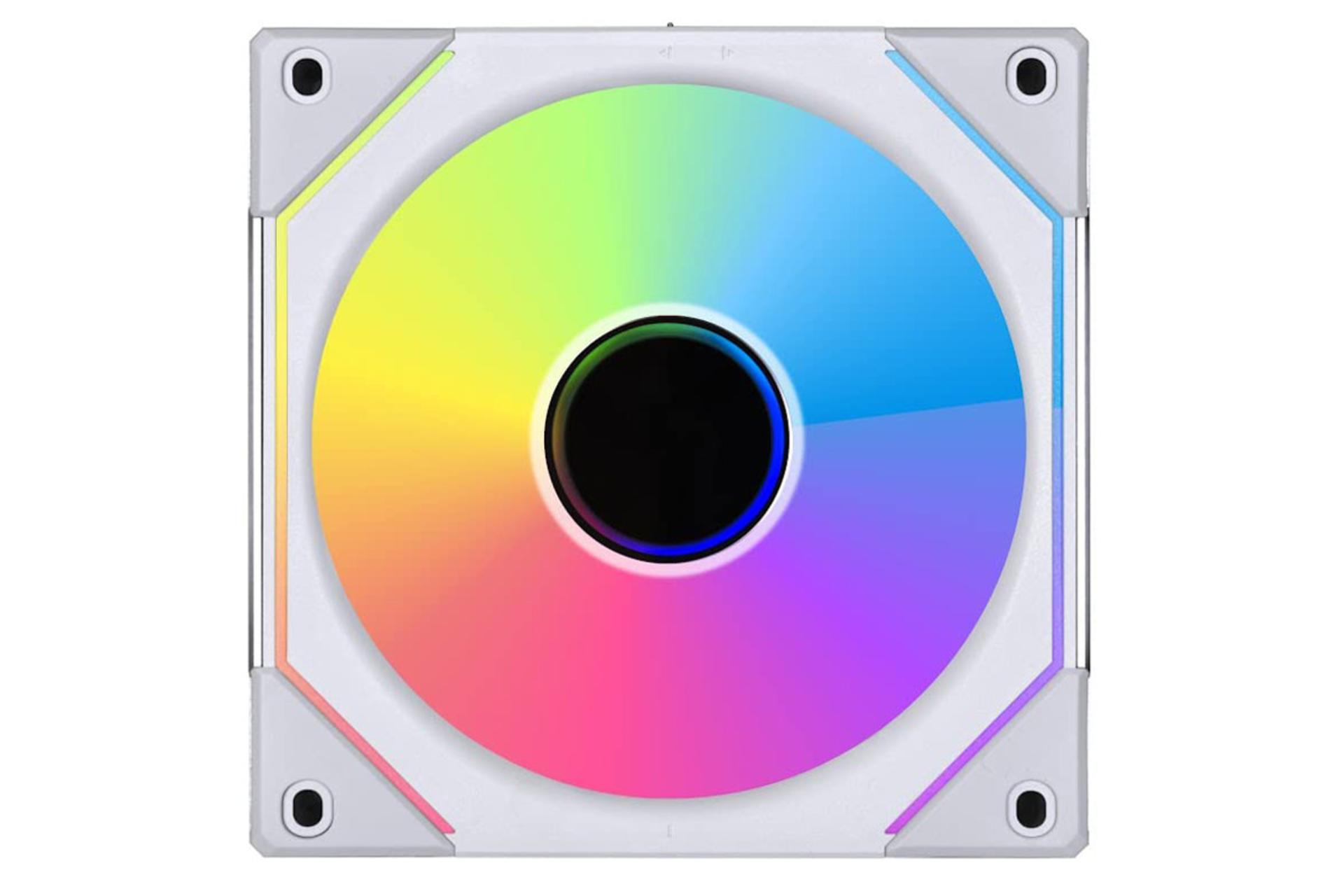 نمای روبرو فن کیس لیان لی UNI FAN SL-INF 120 RGB با نورپردازی
