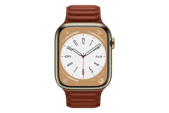 نمای روبرو اپل واچ سری 8 استیل مدل 41 میلی‌متری / Apple Watch Series 8 41mm Stainless Steel طلایی