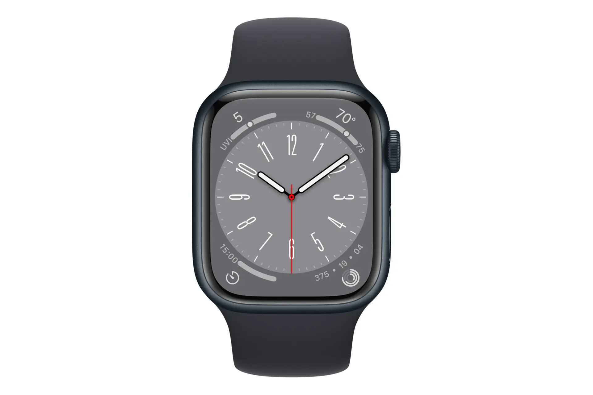 نمای روبرو اپل واچ سری 8 آلومینیوم مدل 41 میلی‌متری / Apple Watch Series 8 41mm Aluminum مشکی
