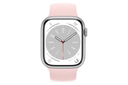 نمای روبرو اپل واچ سری 8 آلومینیوم مدل 41 میلی‌متری / Apple Watch Series 8 41mm Aluminum نقره ای