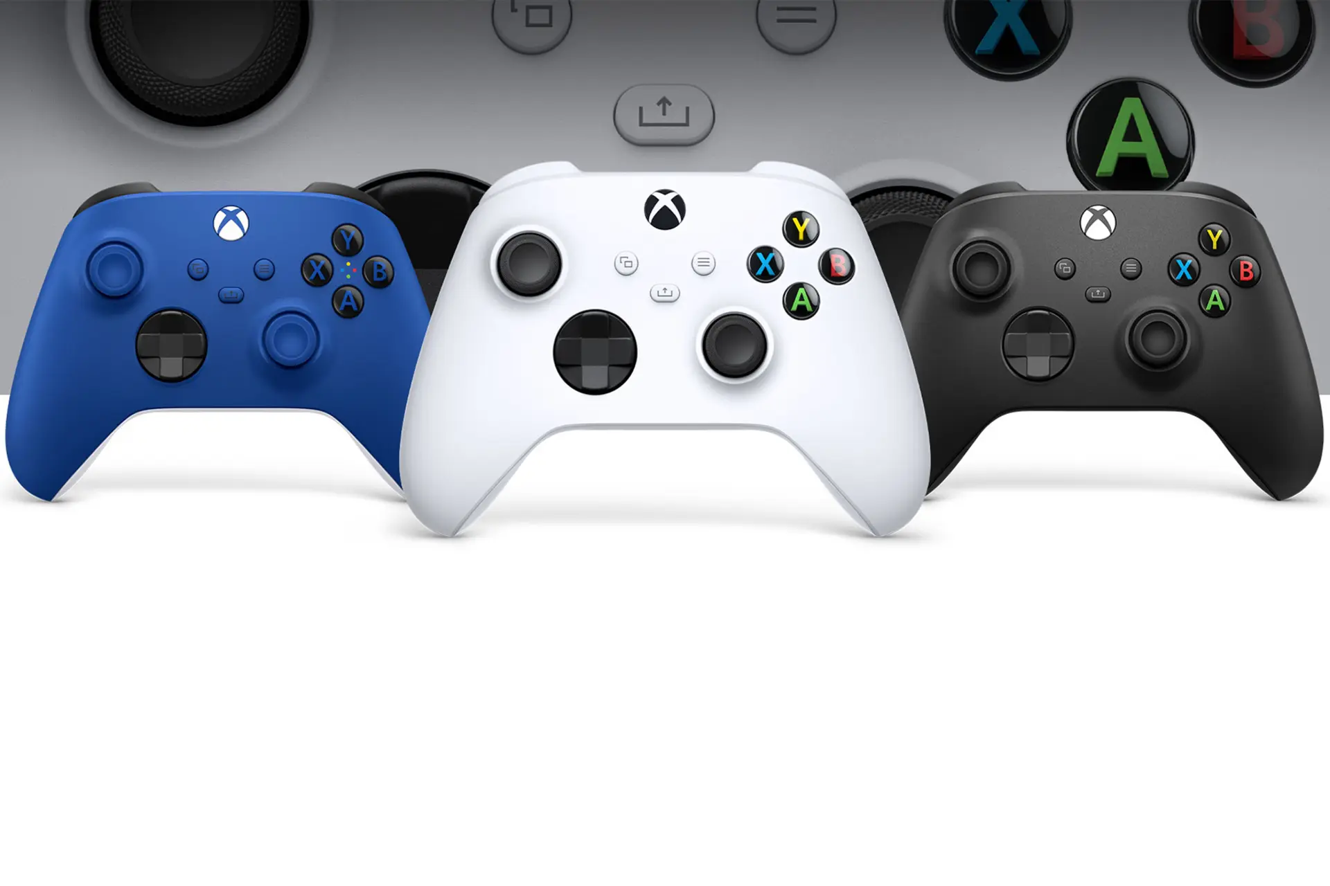 تصاویر سه رنگ سفید، مشکی و آبی دسته بازی ایکس باکس سری X|S وایرلس کنترلر مایکروسافت