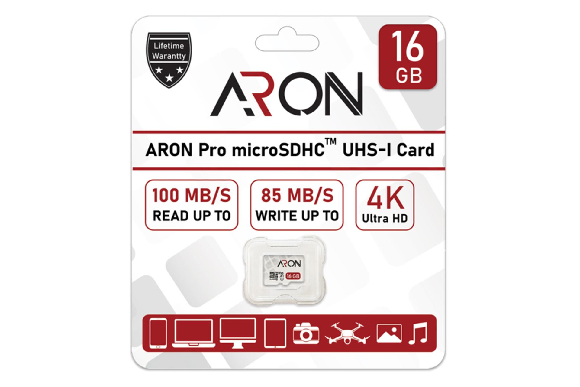 کارت حافظه آرون microSDHC با ظرفیت 16 گیگابایت مدل Pro V30 A1 کلاس 10 با جعبه