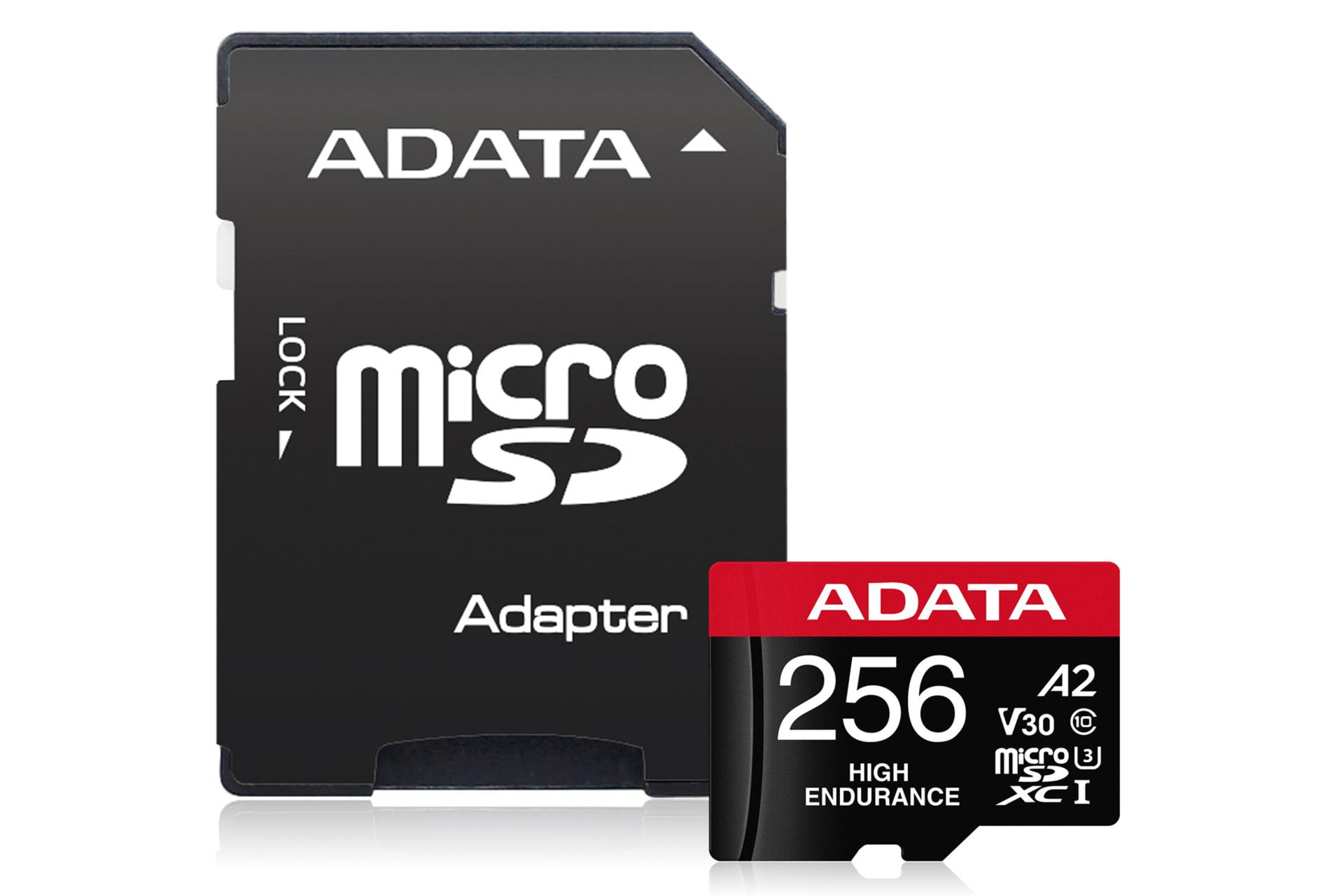 کارت حافظه ای دیتا microSDXC با ظرفیت 256 گیگابایت مدل High Endurance V30 A2 همراه آداپتور