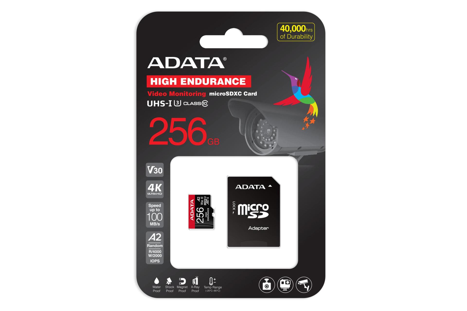 جعبه کارت حافظه ای دیتا microSDXC با ظرفیت 256 گیگابایت مدل High Endurance V30 A2