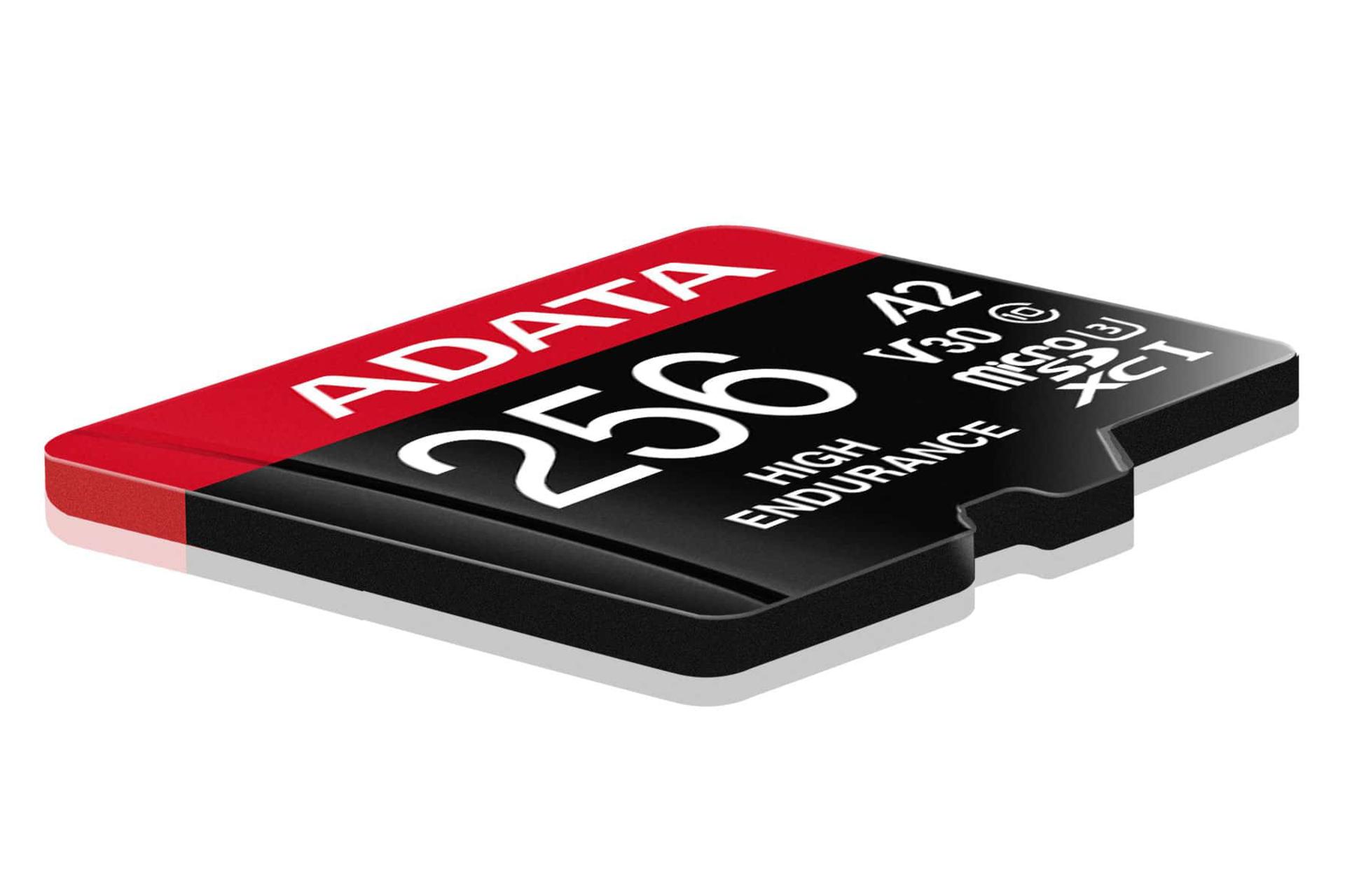نمای جانبی کارت حافظه ای دیتا microSDXC با ظرفیت 256 گیگابایت مدل High Endurance V30 A2