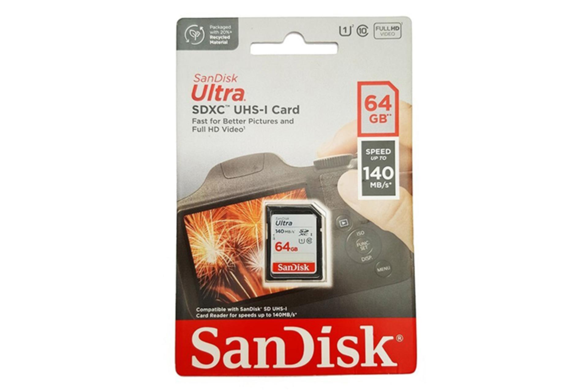 جعبه کارت حافظه سن دیسک microSDXC با ظرفیت 64 گیگابایت مدل Ultra