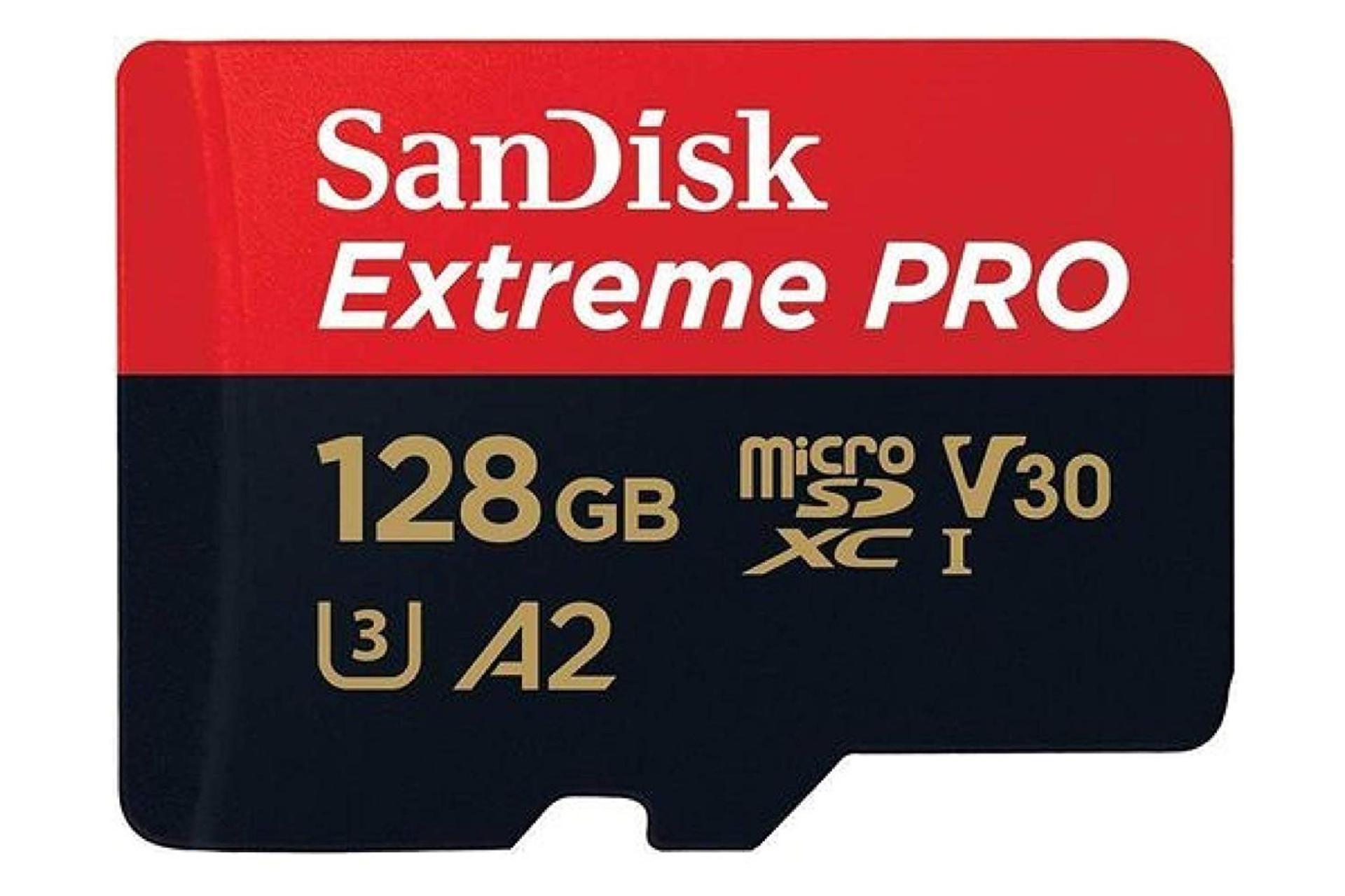 کارت حافظه سن دیسک microSDXC با ظرفیت 128 گیگابایت مدل Extreme Pro V30 A2 کلاس 10