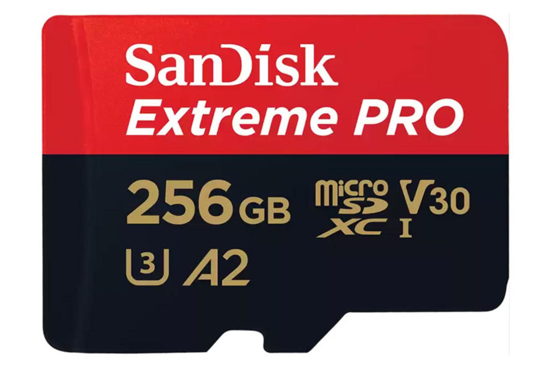 کارت حافظه سن دیسک microSDXC با ظرفیت 256 گیگابایت مدل Extreme Pro V30 A2 کلاس 10