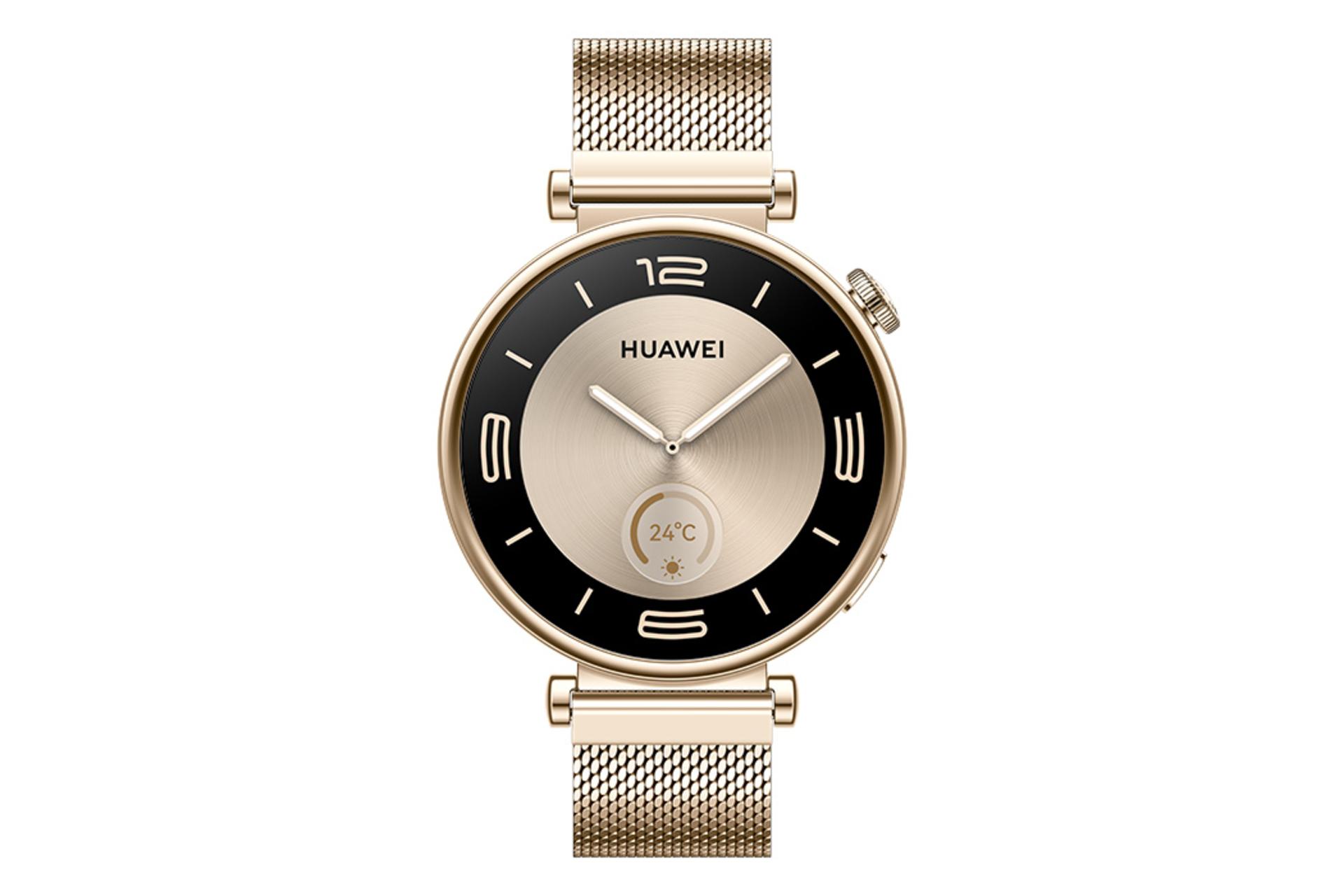 نمای روبرو ساعت هوشمند هواوی واچ GT 4 نسخه 41 میلی‌متری / Huawei Watch GT 4 41mm طلایی