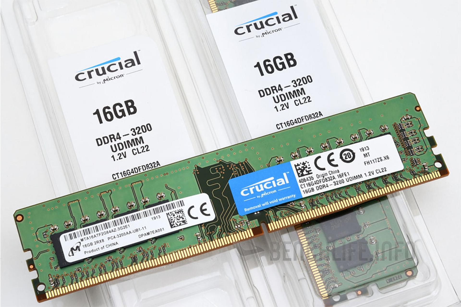 Crucial CT16G4DFD832A ظرفیت 16 گیگابایت از نوع DDR4-3200 بسته بندی2