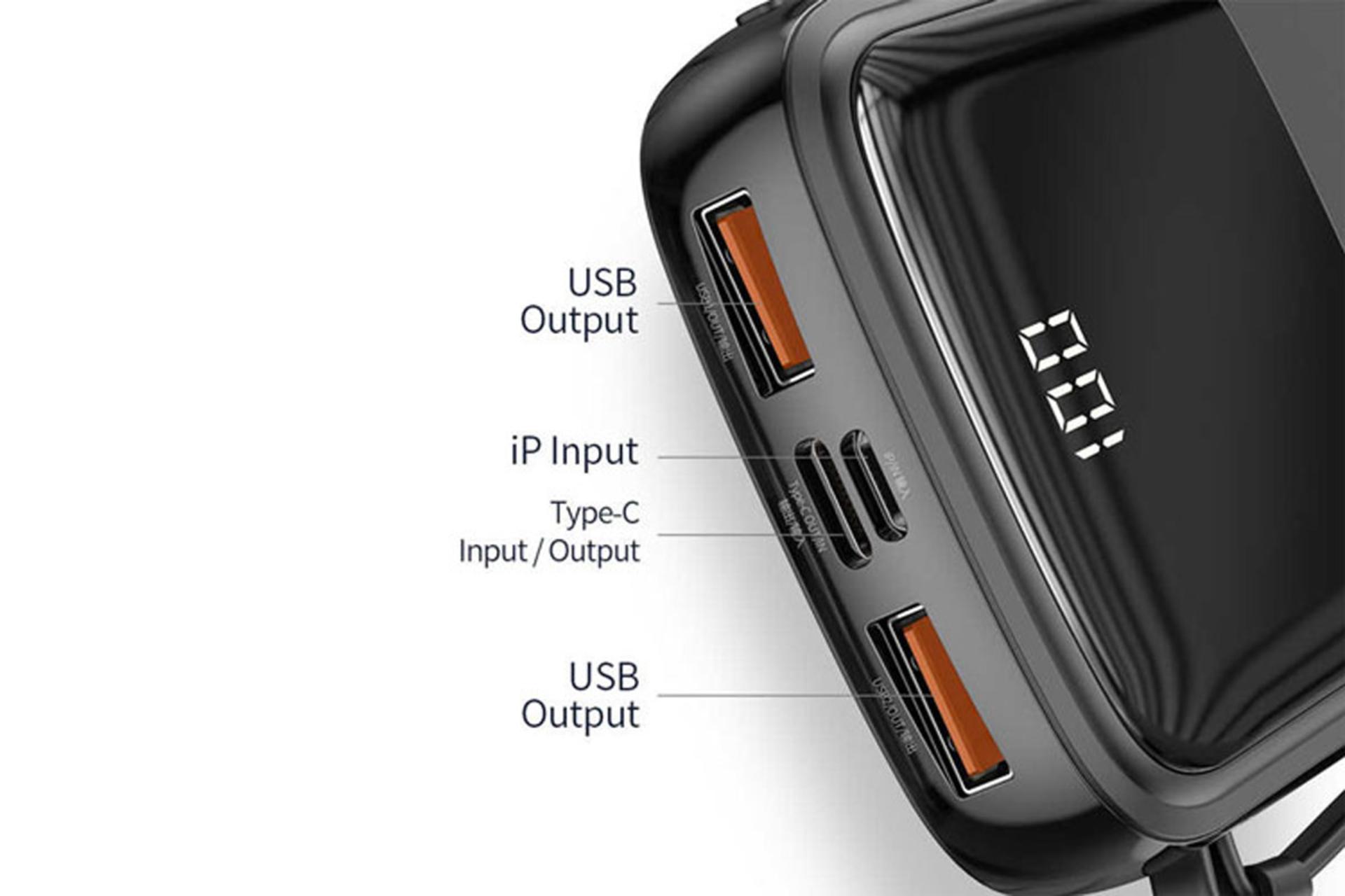 درگاه پاور بانک باسئوس Qpow Digital Display PPQD-B با ظرفیت 10000 میلی‌آمپر ساعت