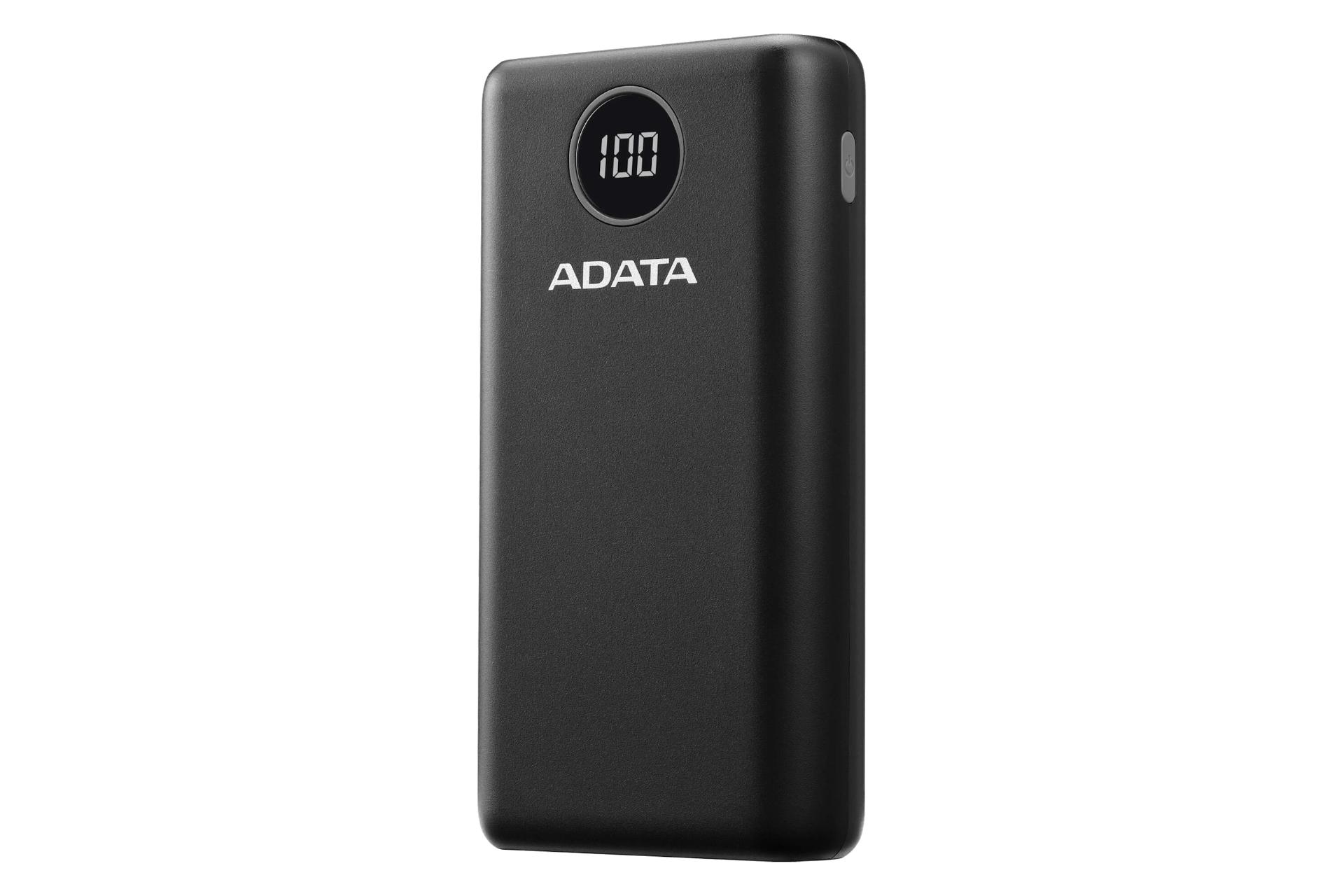 نمای کناری پاور بانک ای دیتا ADATA P20000QCD 20000mAh با ظرفیت 20000 میلی‌آمپر ساعت مشکی