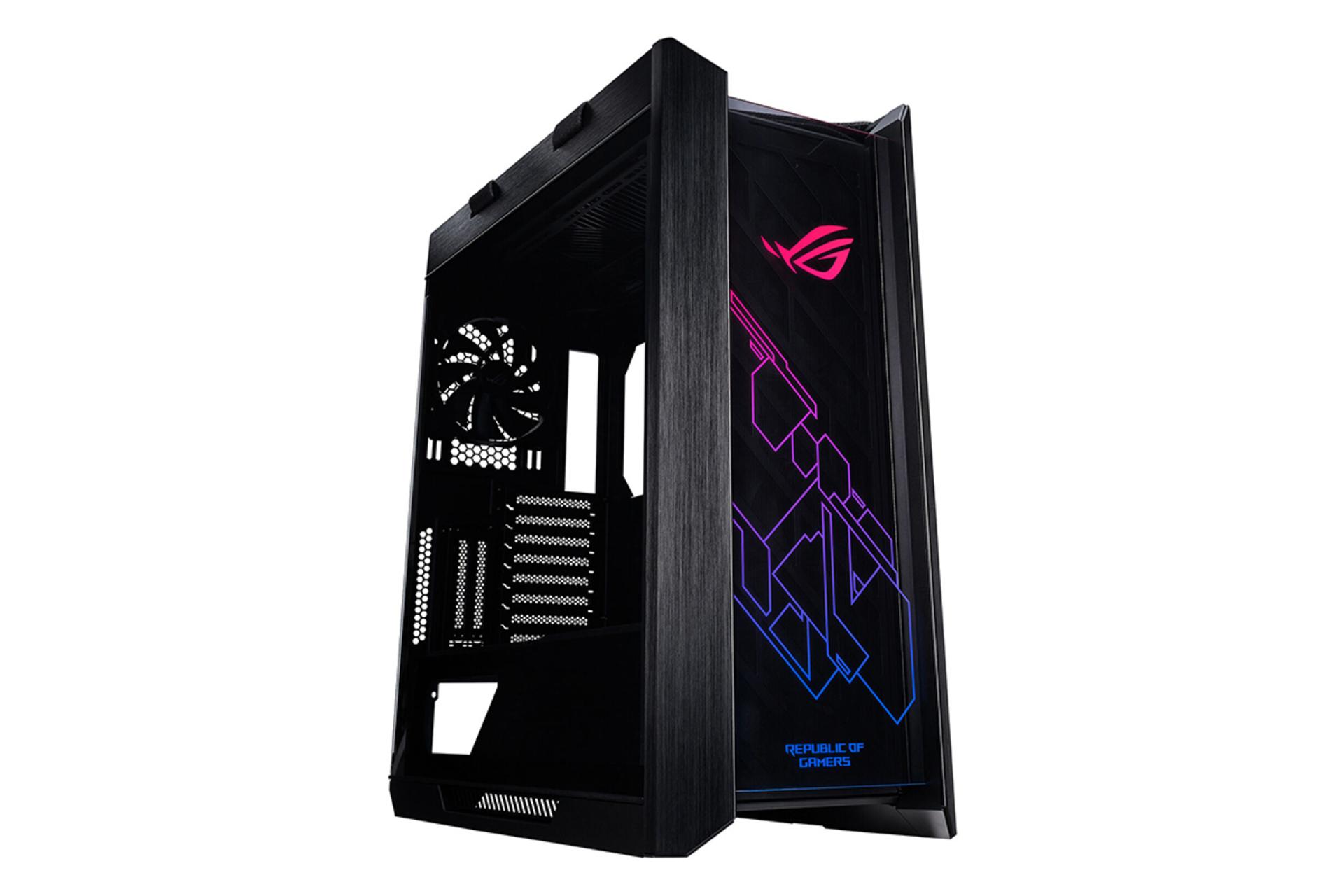 نمای نیم رخ جلوی کیس کامپیوتر ایسوس ROG Strix Helios