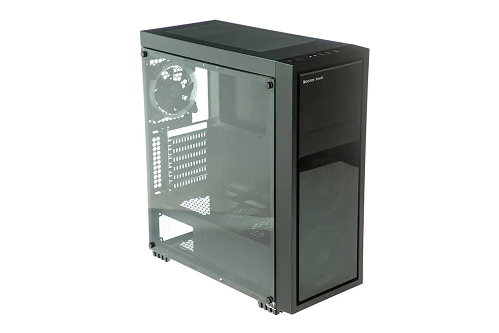 نمای نیم رخ جلو و درب شیشه ای سمت چپ کیس کامپیوتر مسترتک ATIS GLASS