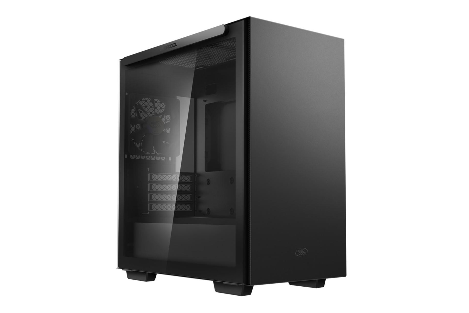 نمای نیم رخ جلو و سمت چپ شیشه ای کیس کامپیوتر دیپ کول MACUBE 110